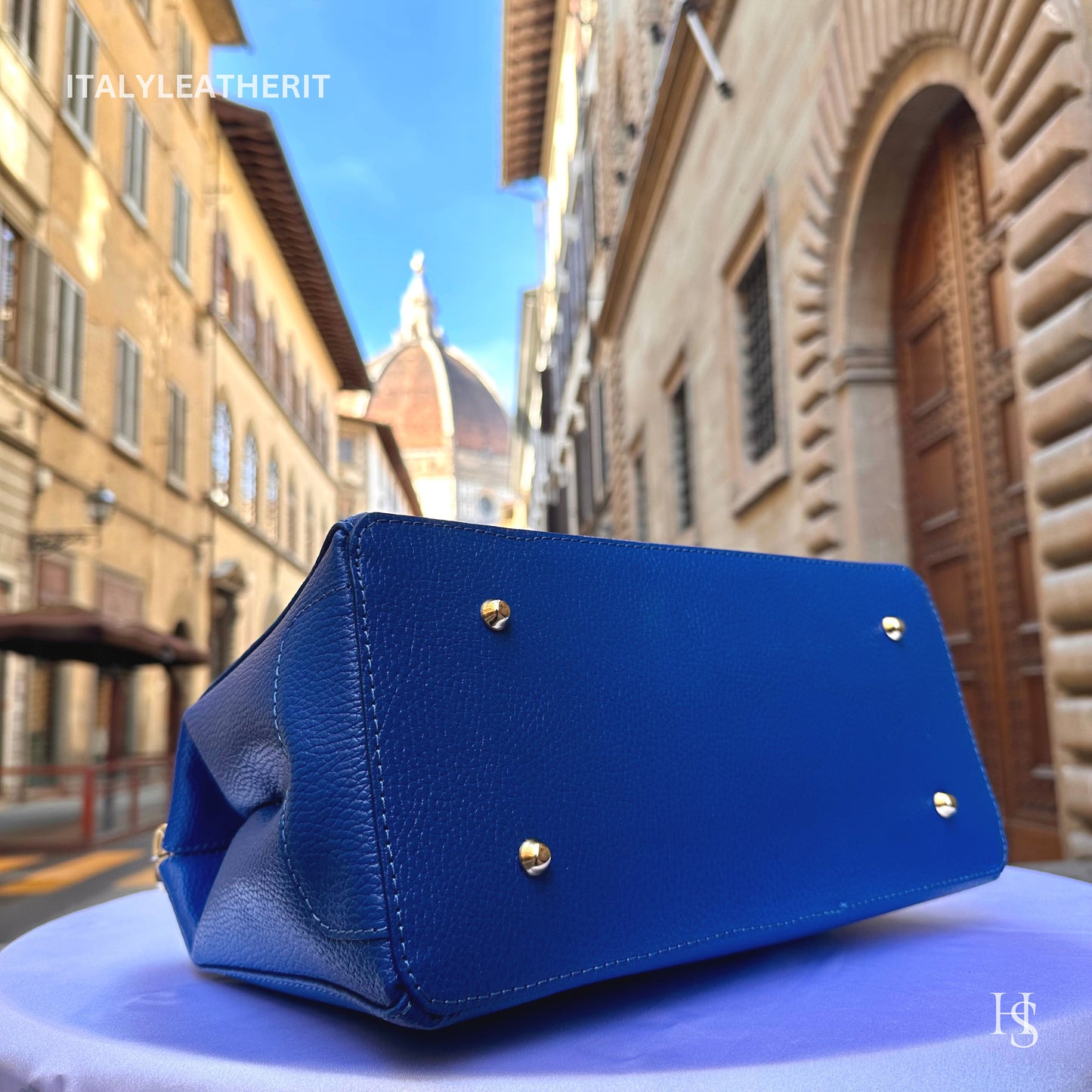 Italian Handmade Leather Bags For Women l l Elegant Leather Tote From Florence, Lock bag, Blue bag
