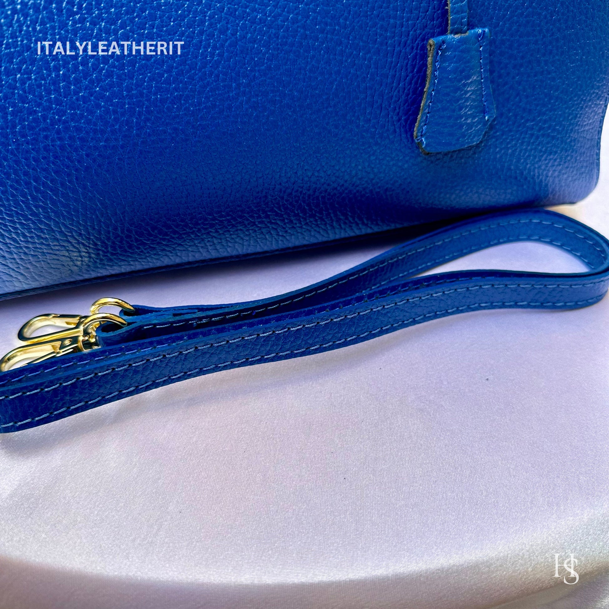 Italian Handmade Leather Bags For Women l l Elegant Leather Tote From Florence, Lock bag, Blue bag