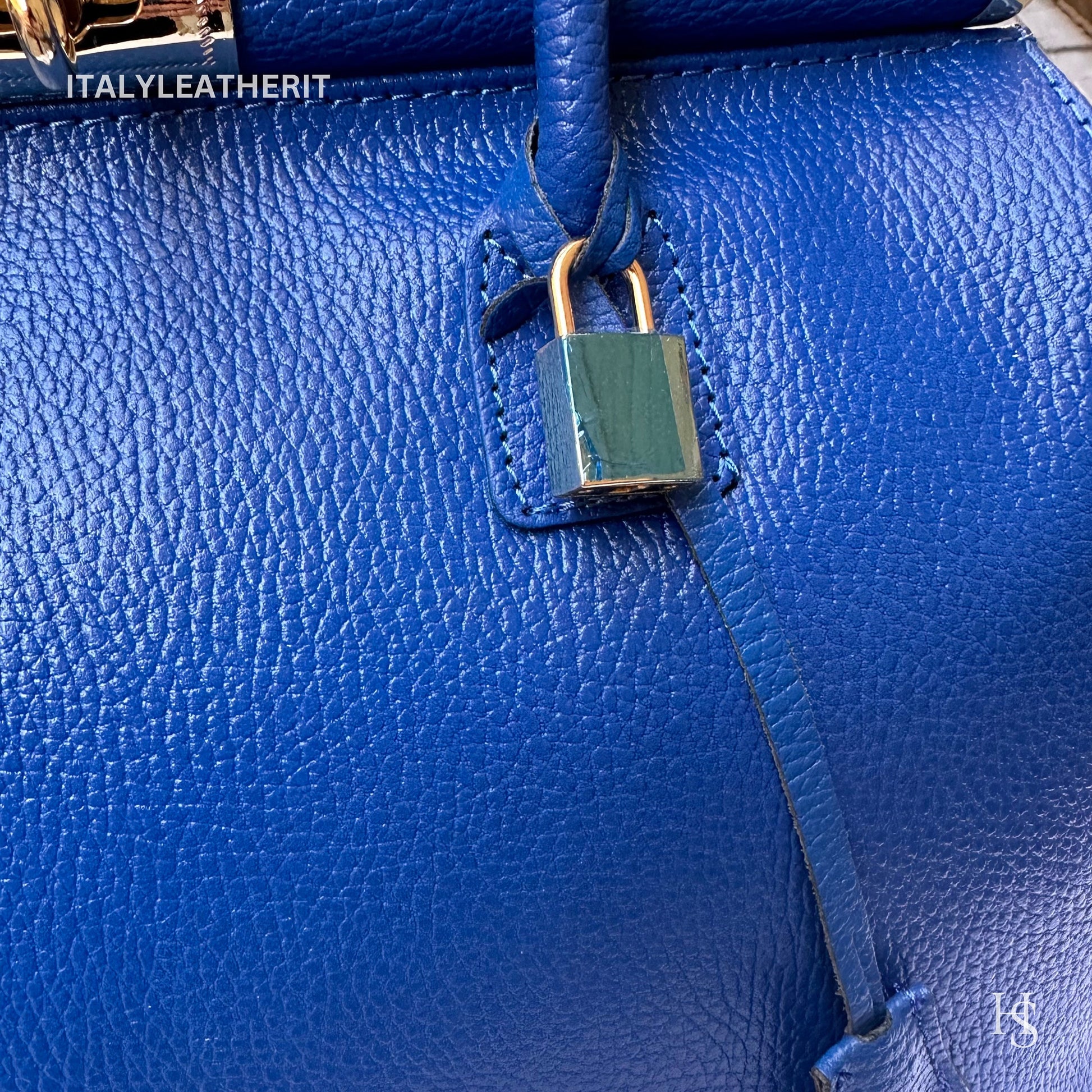 Italian Handmade Leather Bags For Women l l Elegant Leather Tote From Florence, Lock bag, Blue bag