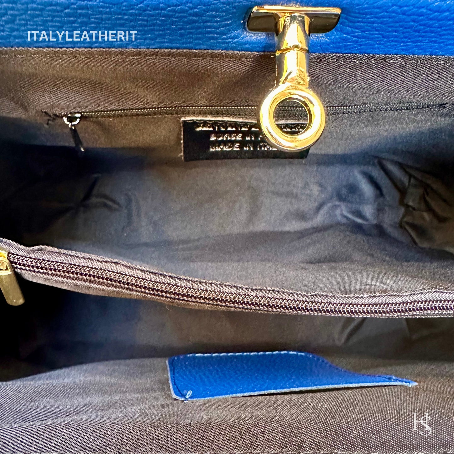 Italian Handmade Leather Bags For Women l l Elegant Leather Tote From Florence, Lock bag, Blue bag