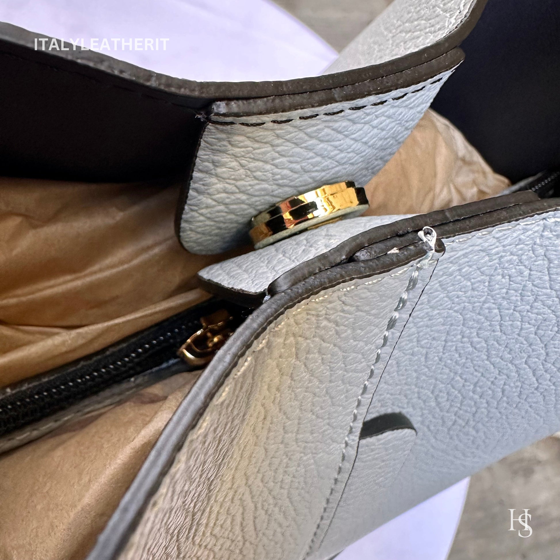Italian Handmade Leather Bags For Woman l Elegant Leather Tote From Florence | Made in Italy, Bucket bag, light blue
