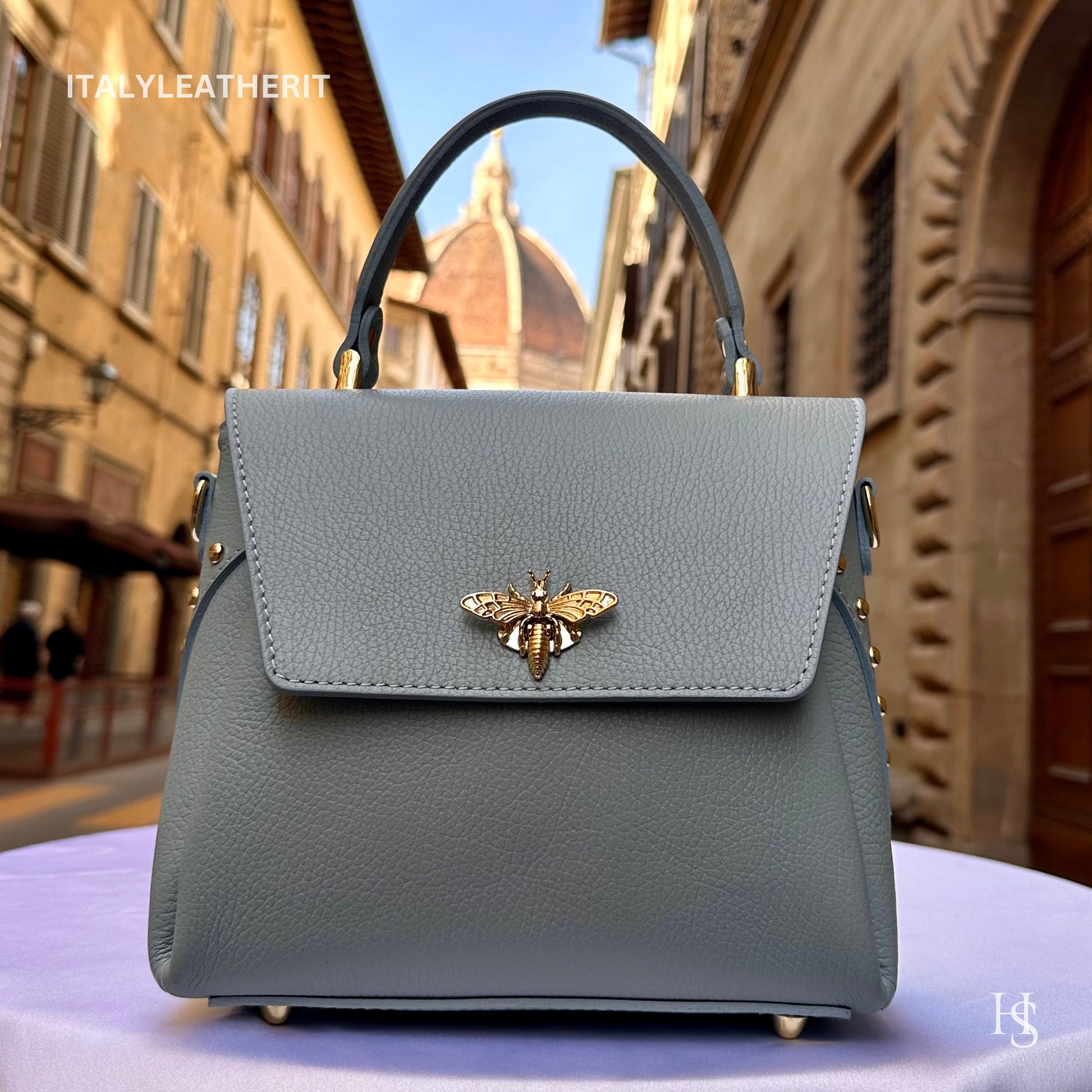 Italian Handmade Leather Bags For Women l l Elegant Leather Tote From Florence with bee-shaped lobster clasp closure