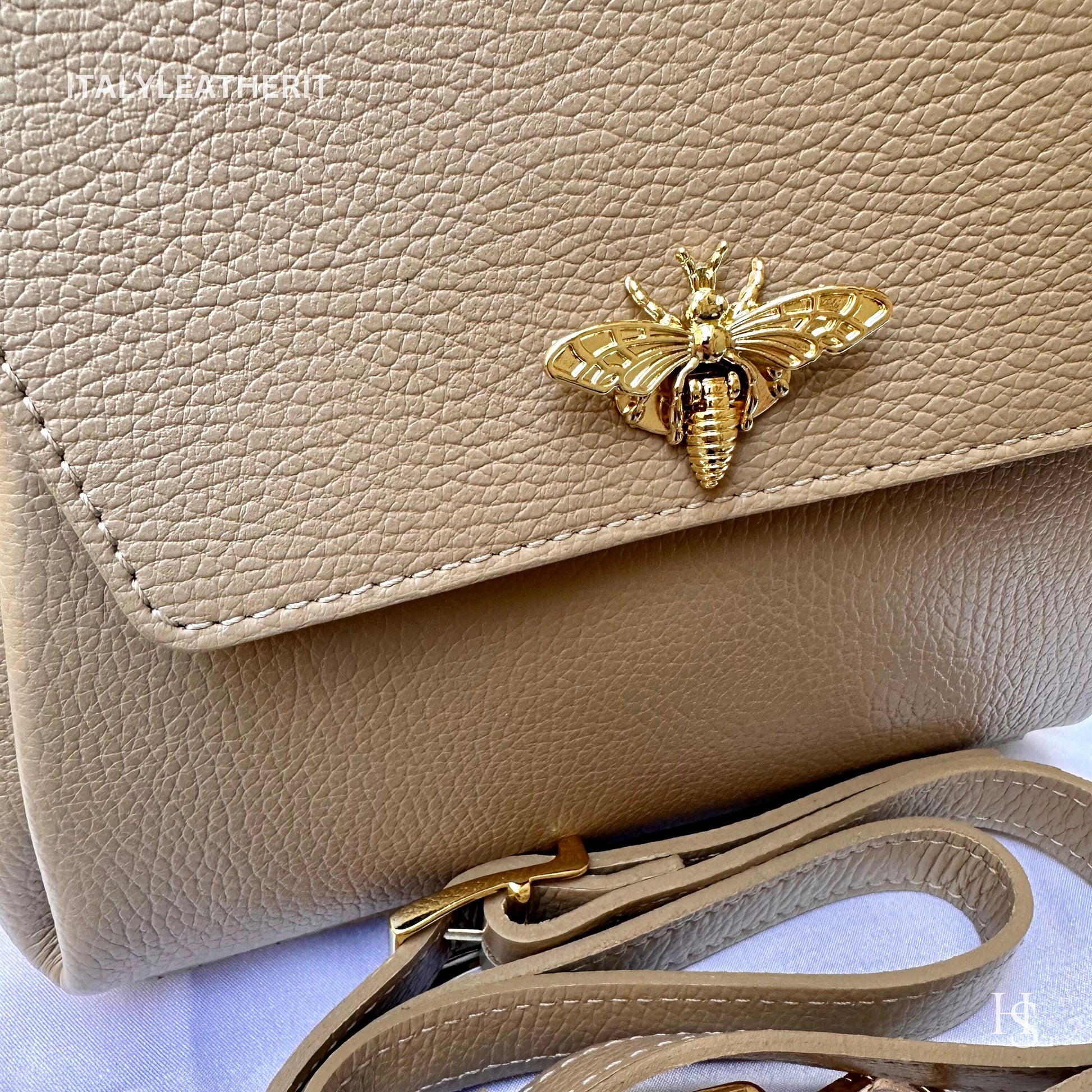 Italian Handmade Leather Bags For Women l l Elegant Leather Tote From Florence with bee-shaped lobster clasp closure