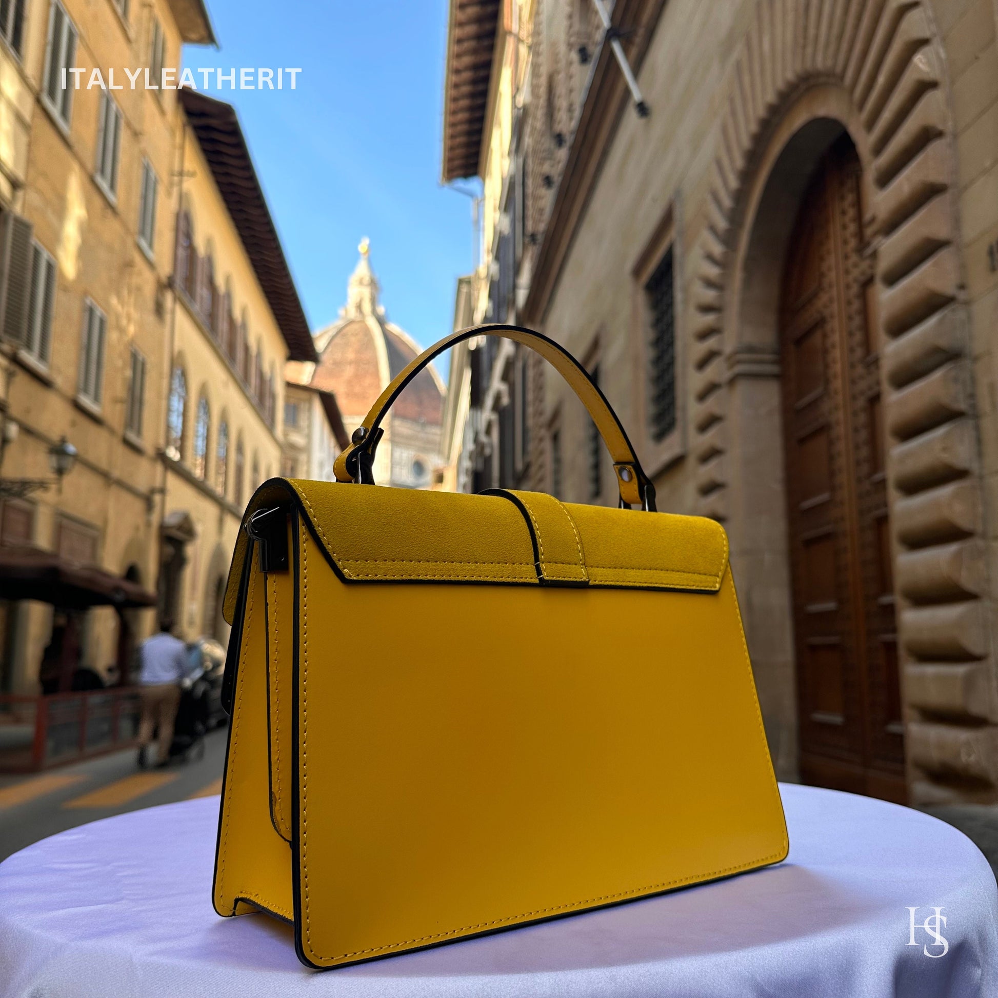 Italian Handmade Leather Bags For Women | Elegant Leather Tote From Florence | Made in Italy Yellow Tote Bag