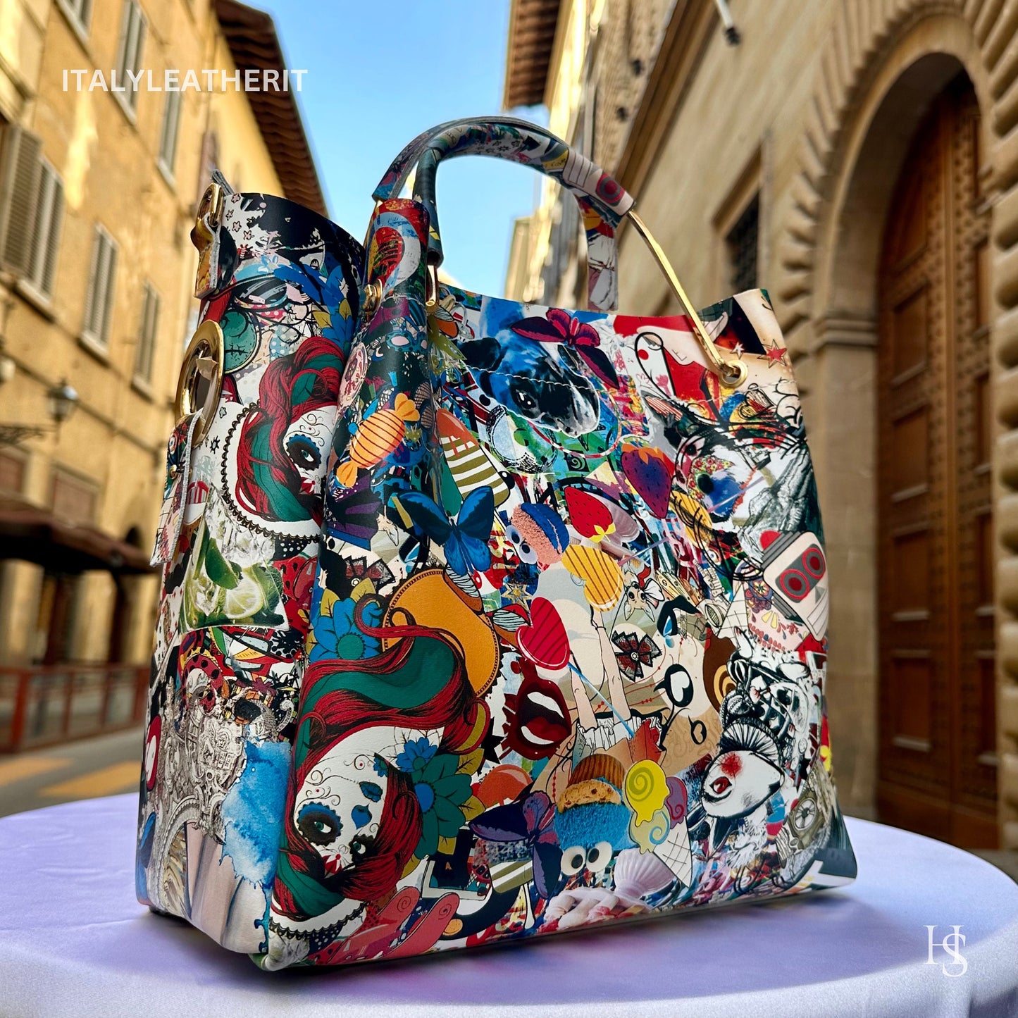 Italian Handmade Leather Bags For Women l l Elegant Leather Tote From Florence, Italy, Pop Art Bag