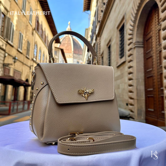 Italian Handmade Leather Bags For Women l l Elegant Leather Tote From Florence with bee-shaped lobster clasp closure