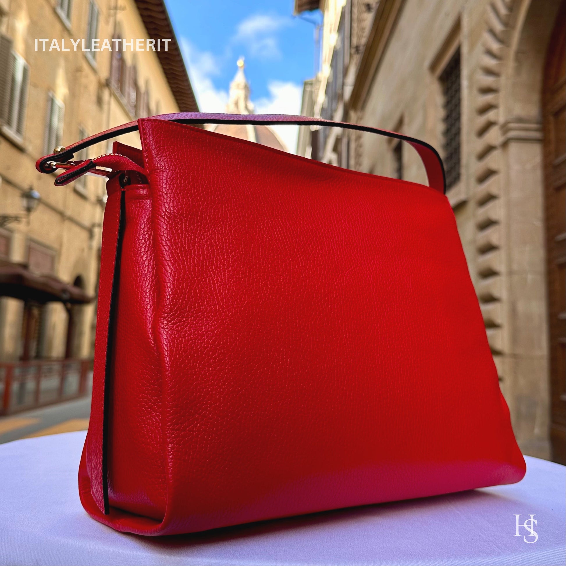 Italian Handmade Leather Bags For Women | Elegant Red Leather Tote From Florence | Made in Italy