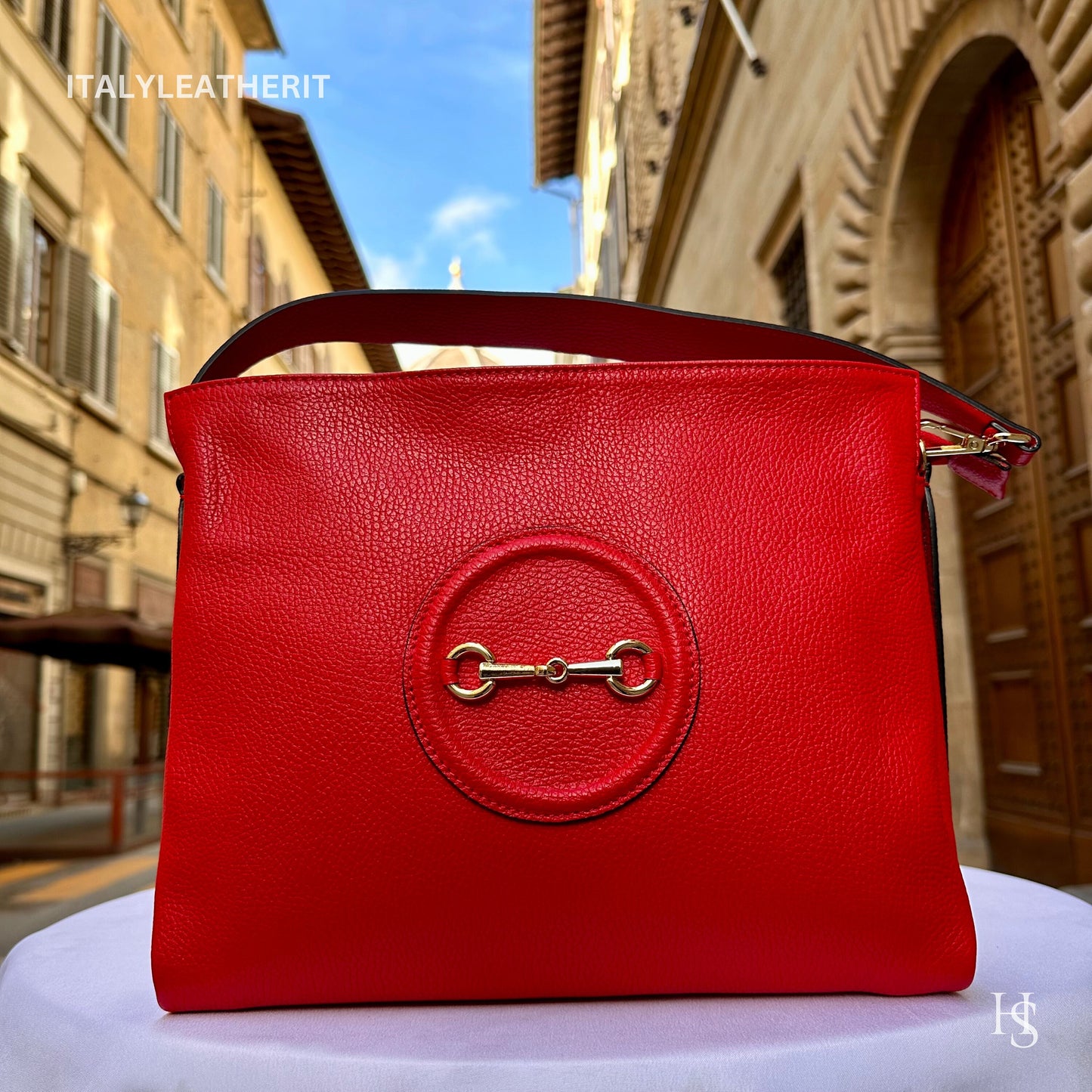 Italian Handmade Leather Bags For Women | Elegant Red Leather Tote From Florence | Made in Italy