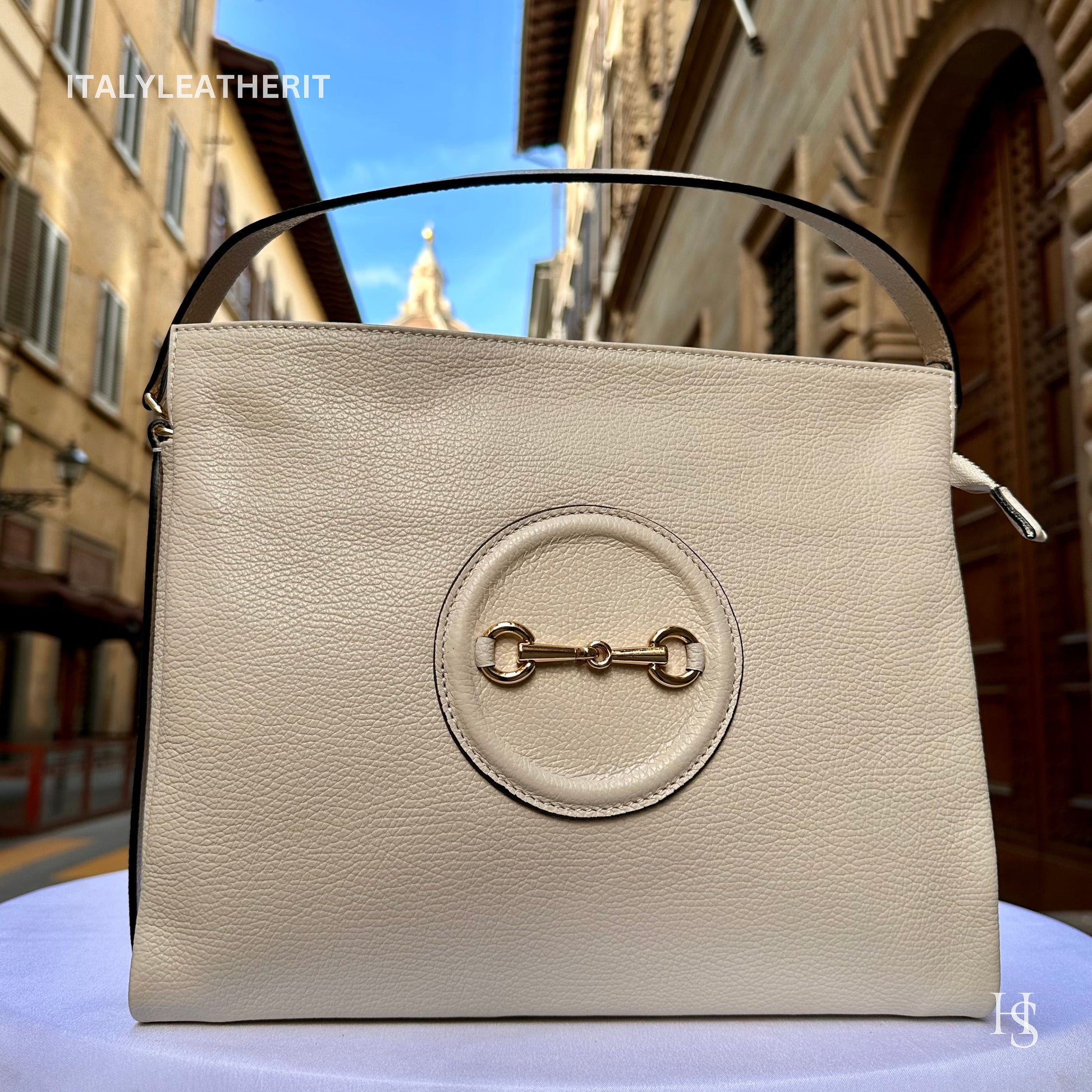 Italian Handmade Leather Bags For Women | Elegant Beige Tote From Florence | Made in Italy