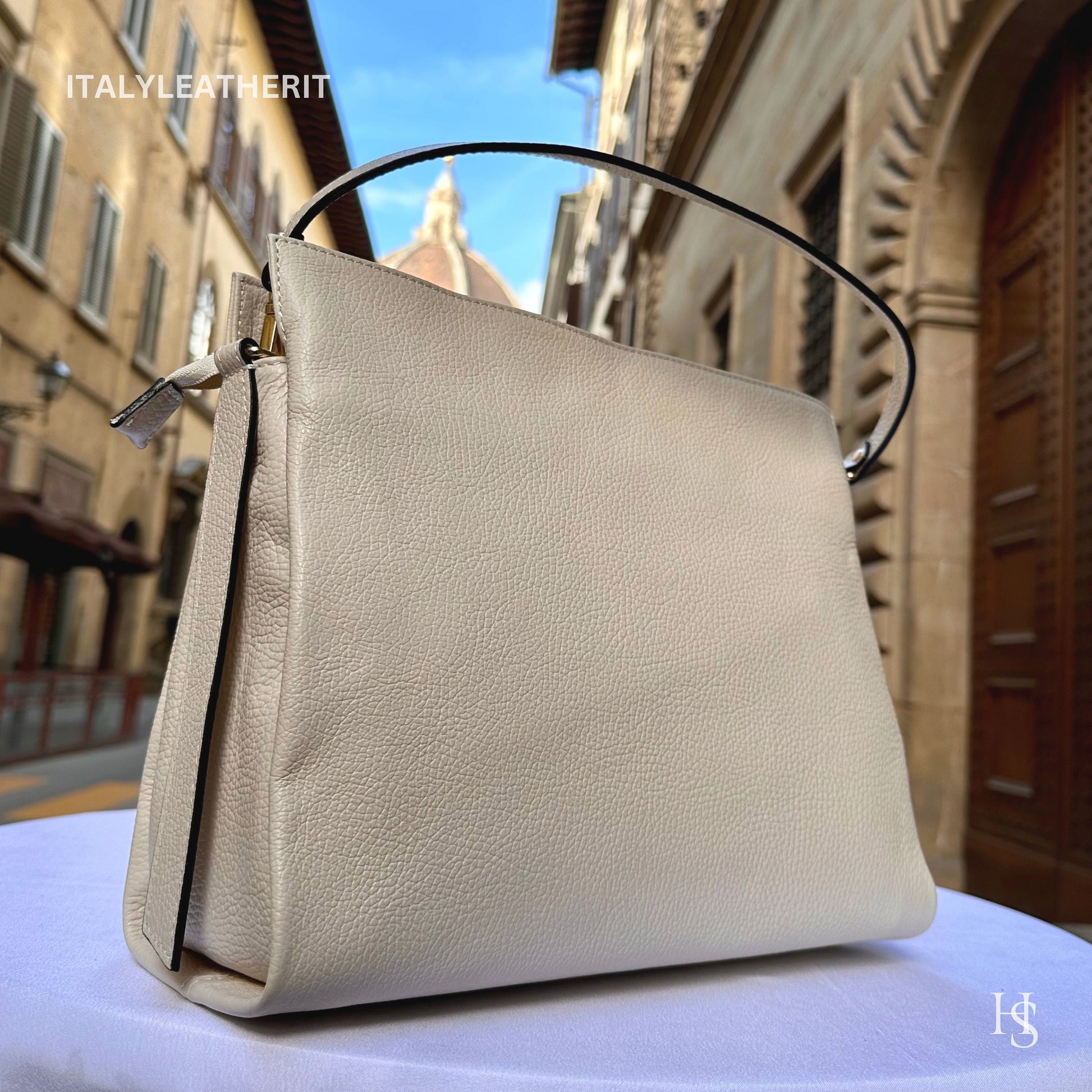 Italian Handmade Leather Bags For Women | Elegant Beige Tote From Florence | Made in Italy