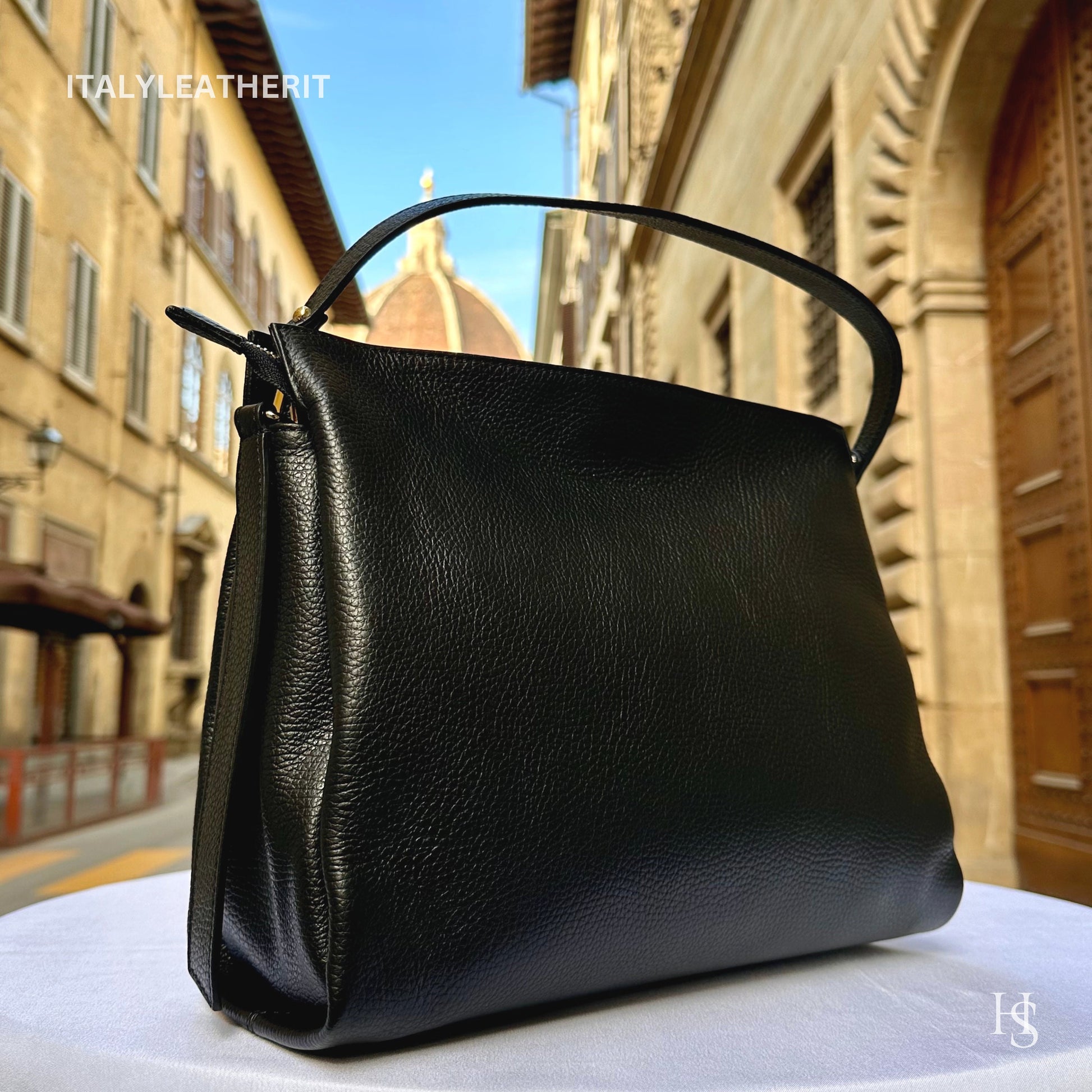 Italian Handmade Leather Bags For Women l l Elegant Leather Tote From Florence, Made in Italy, Black bag