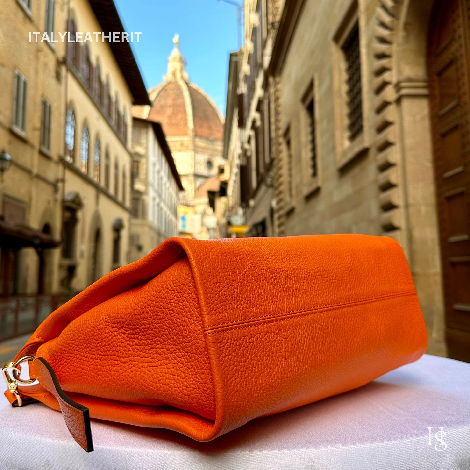 Italian Handmade Leather Bags For Women l l Elegant Leather Tote From Florence, Made in Italy, Orange Tote