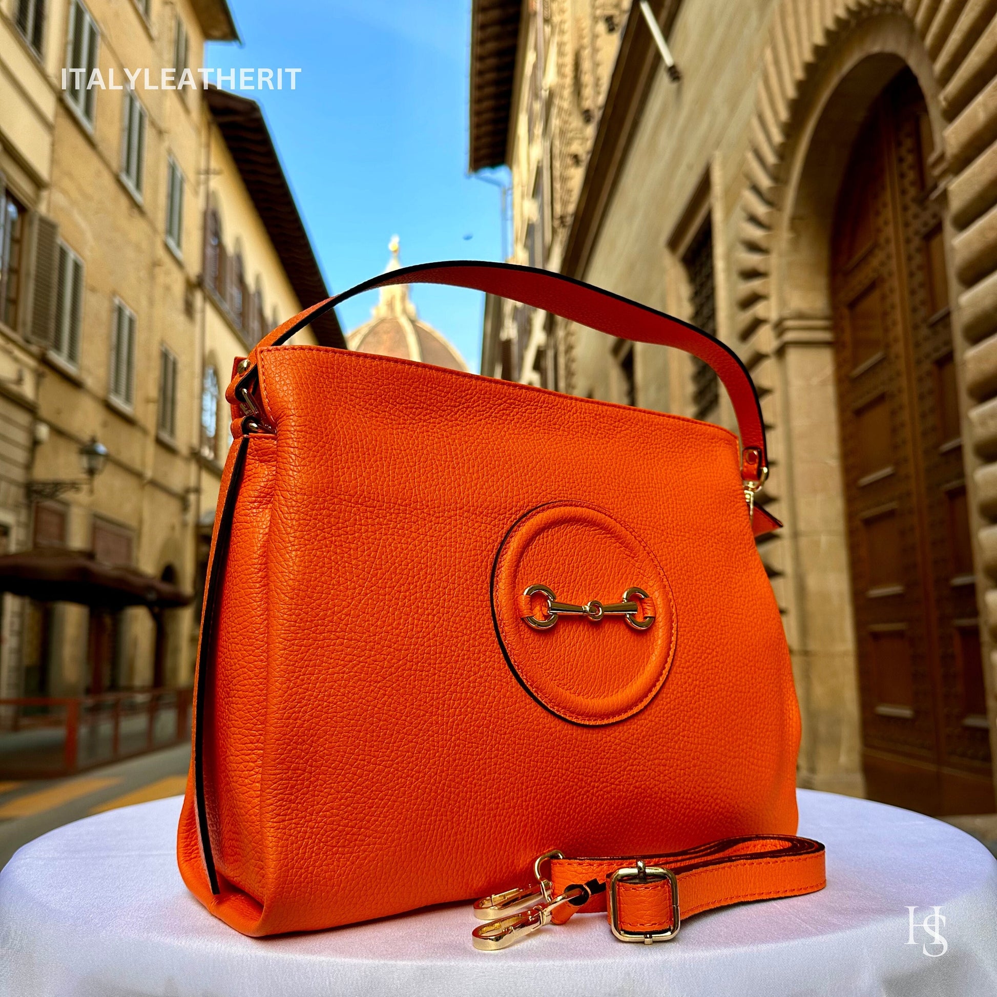 Italian Handmade Leather Bags For Women l l Elegant Leather Tote From Florence, Made in Italy, Orange Tote
