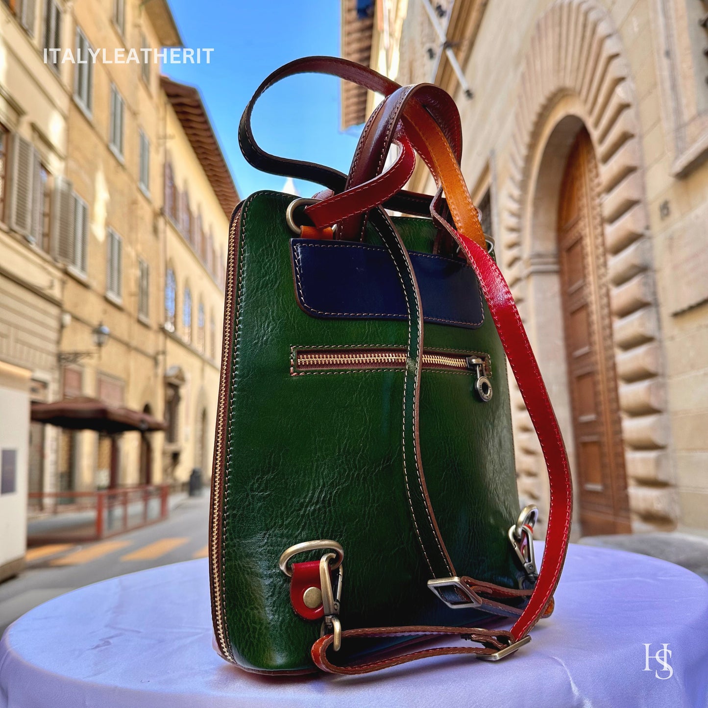 Italian Unisex Handmade Tuscan Leather Backpack From Florence, Made In Italy, Computer bag, multicolor backpack