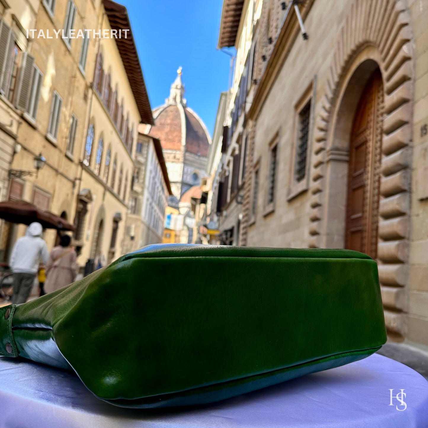 Italian Handmade Leather Bags For Women l l Elegant Leather Tote From Florence, Made in Italy, Green Leather purse