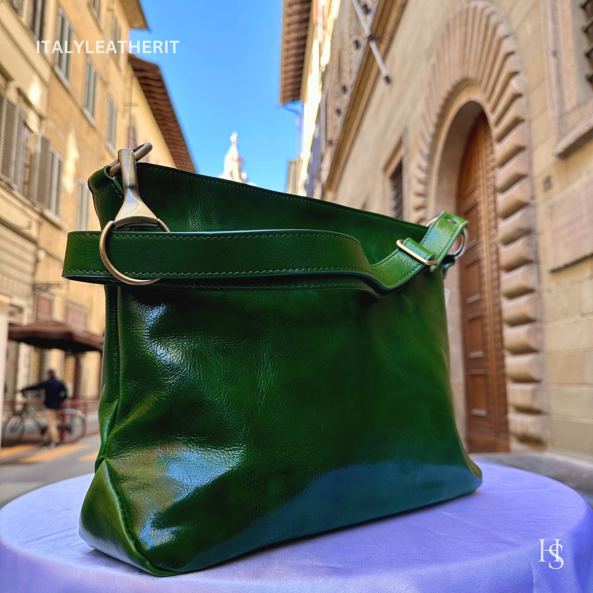 Italian Handmade Leather Bags For Women l l Elegant Leather Tote From Florence, Made in Italy, Green Leather purse