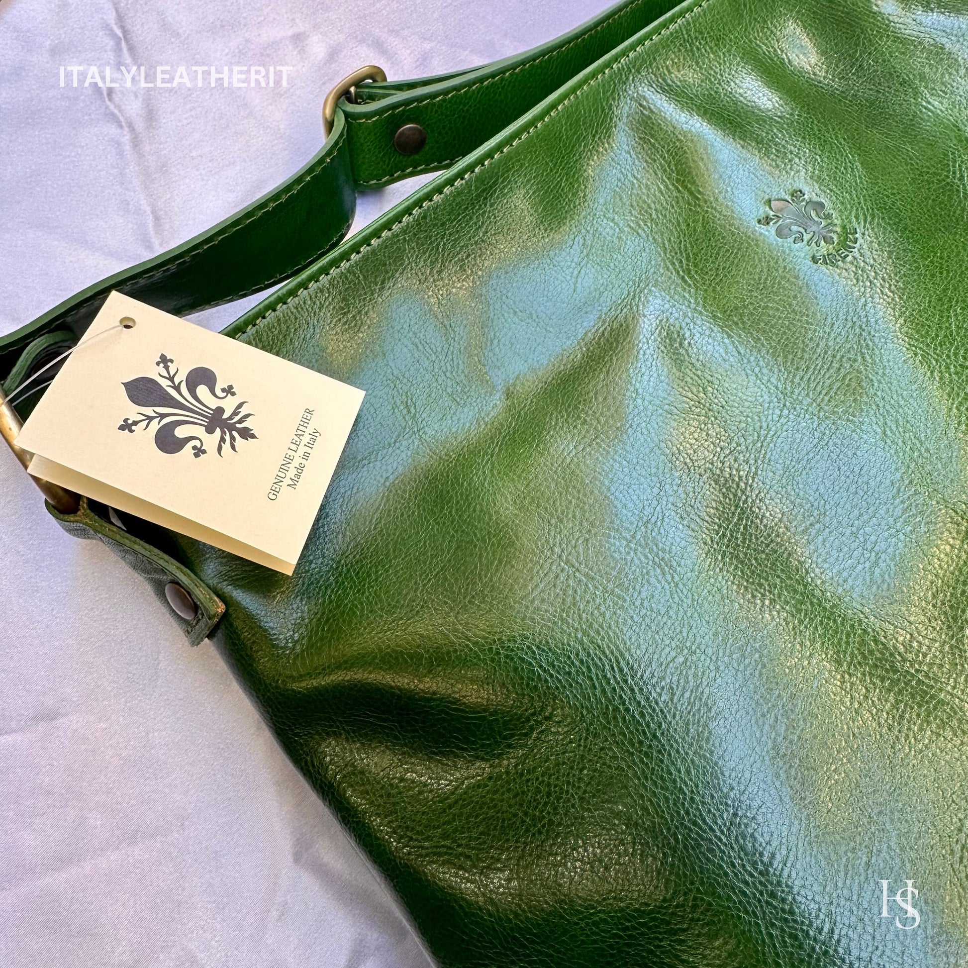 Italian Handmade Leather Bags For Women l l Elegant Leather Tote From Florence, Made in Italy, Green Leather purse