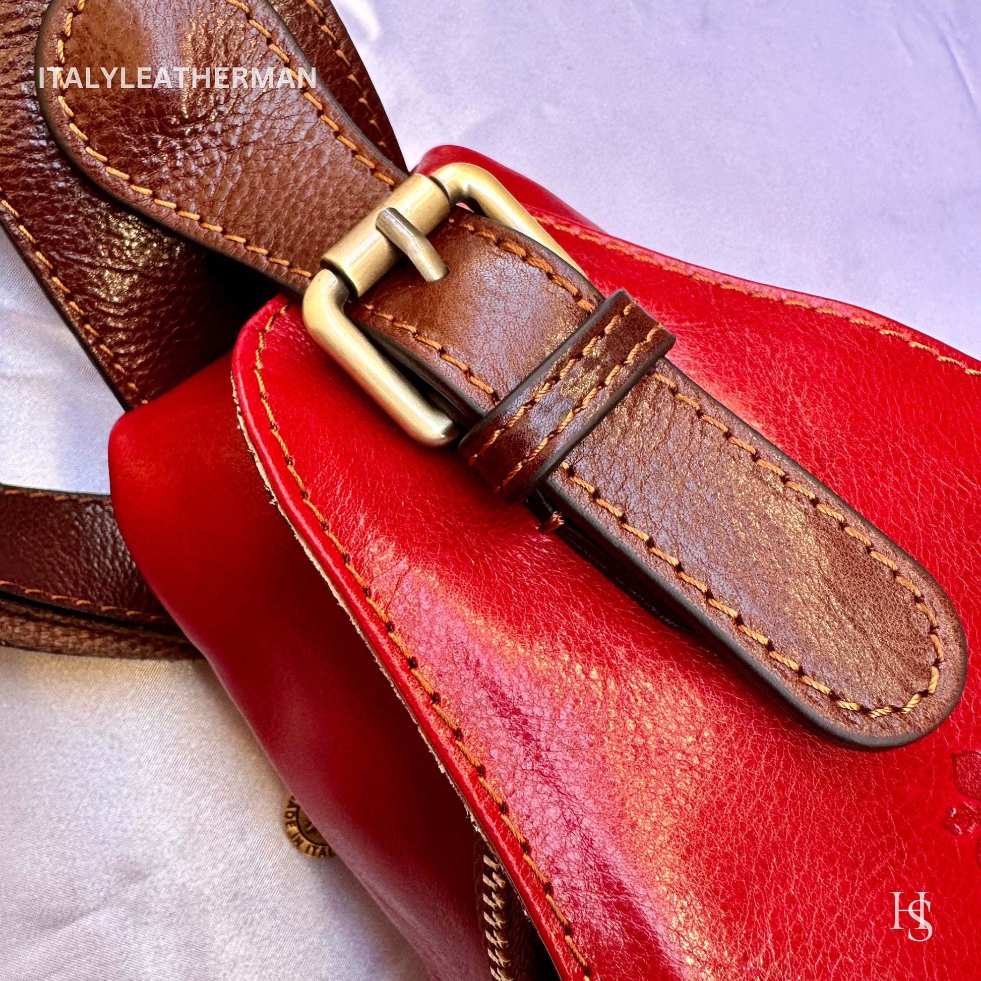 Italian Handmade Leather Sling Bags for Unisex Made In Italy from Florence | Waist Bag | Leather Fanny Pack, Red sling bag