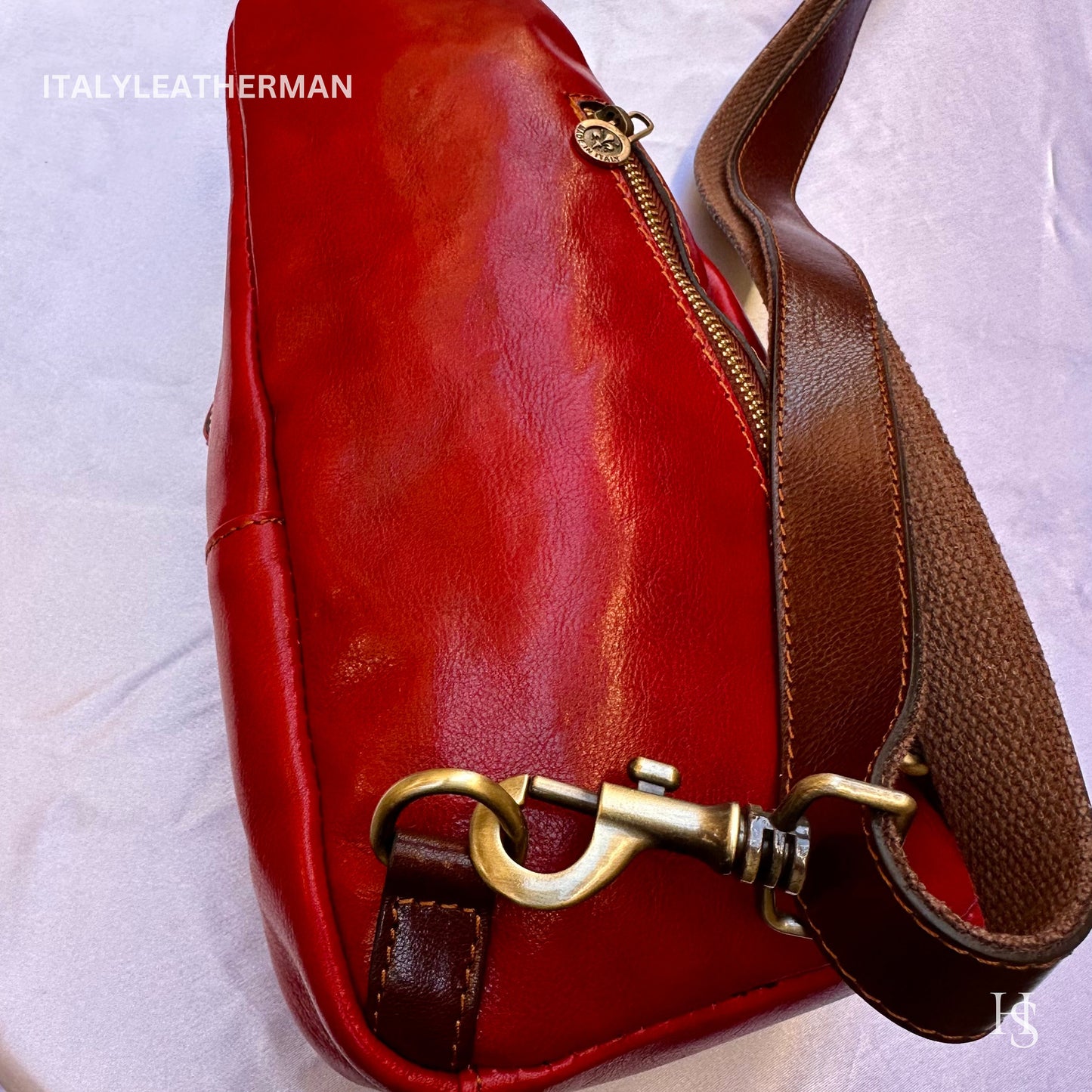 Italian Handmade Leather Sling Bags for Unisex Made In Italy from Florence | Waist Bag | Leather Fanny Pack, Red sling bag