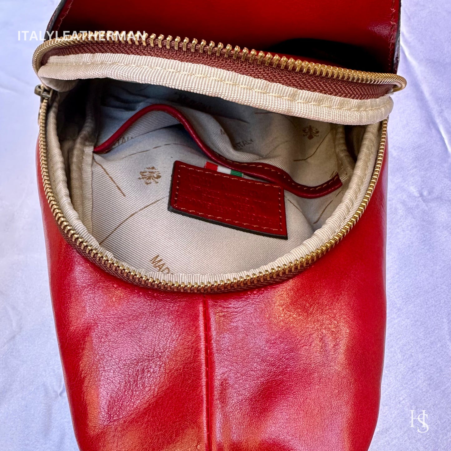 Italian Handmade Leather Sling Bags for Unisex Made In Italy from Florence | Waist Bag | Leather Fanny Pack, Red sling bag