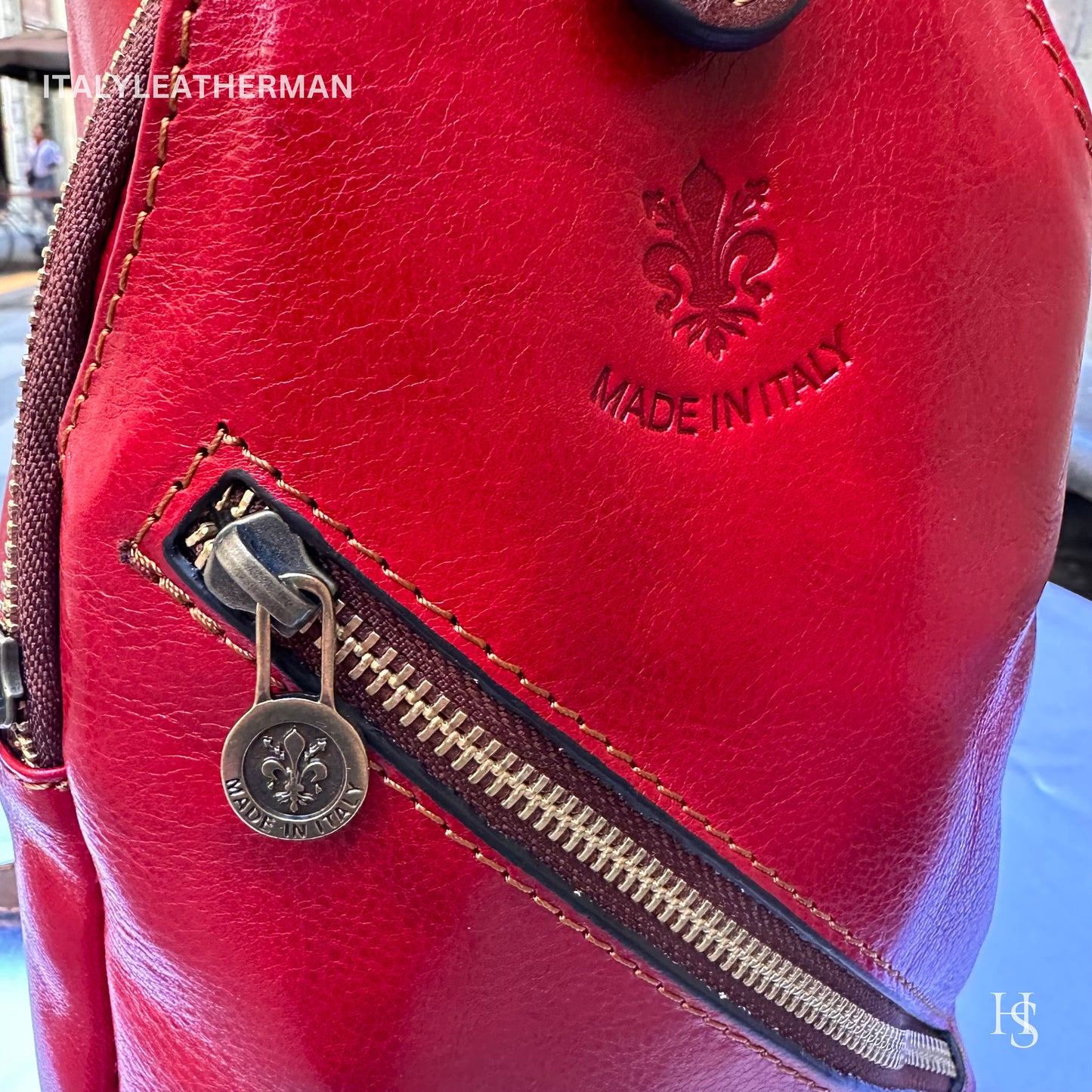 Italian Handmade Leather Sling Bags for Unisex Made In Italy from Florence | Waist Bag | Leather Fanny Pack, Red sling bag