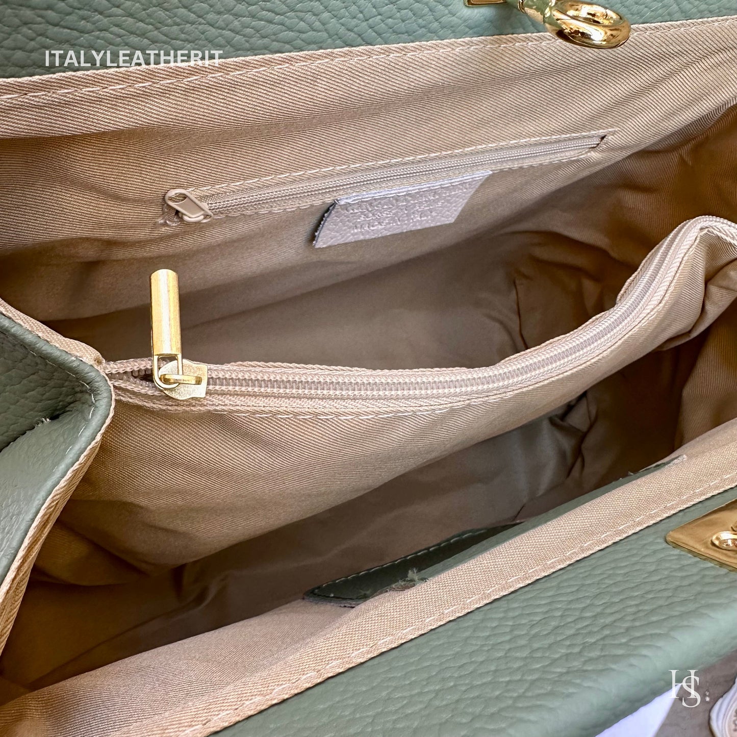 Italian Handmade Leather Bags For Women l l Elegant Leather Tote From Florence, pistachio bag, Lock bag, Made in Italy