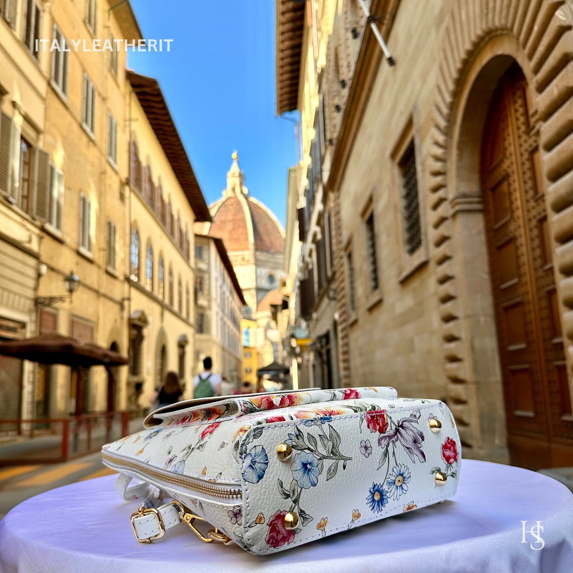 Italian Unisex Handmade Tuscan Leather Backpack From Florence, Made In Italy, Computer bag, flower backpack