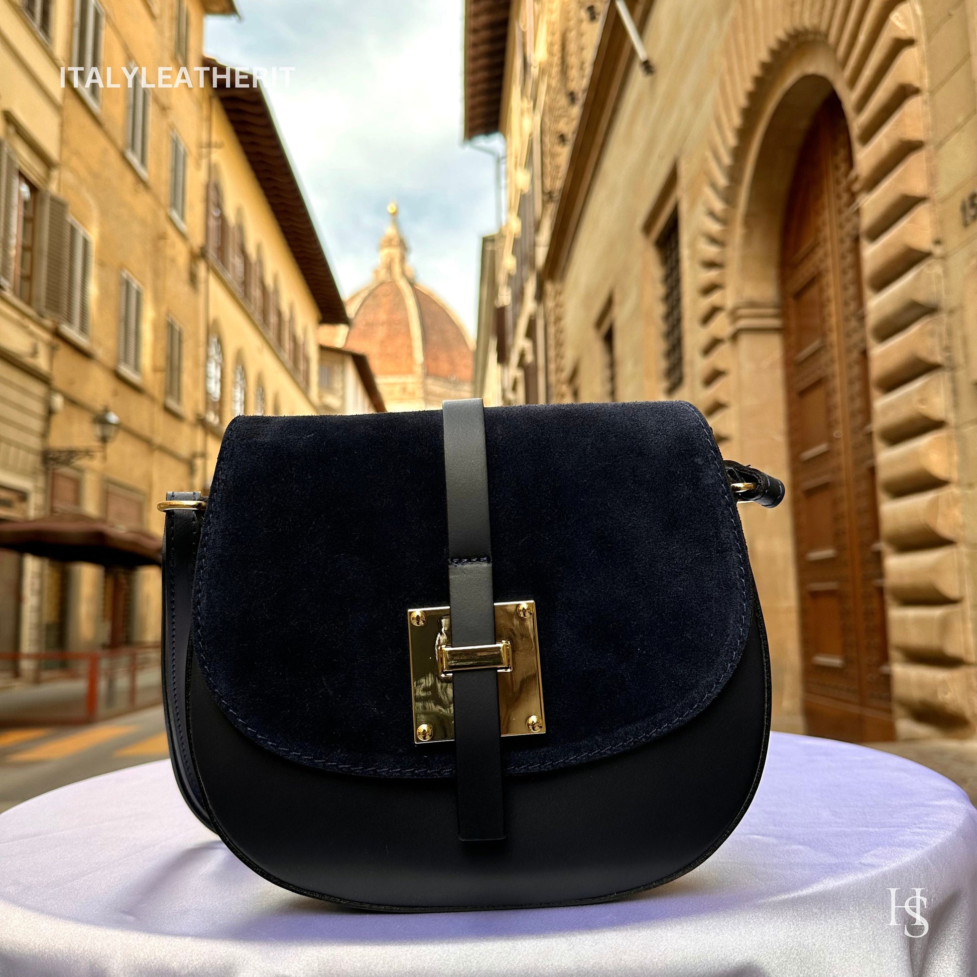 Italian Handmade Leather Bags for Women | Elegant Leather Tote from Florence | Navy Blue Leather Bag, Made in Italy