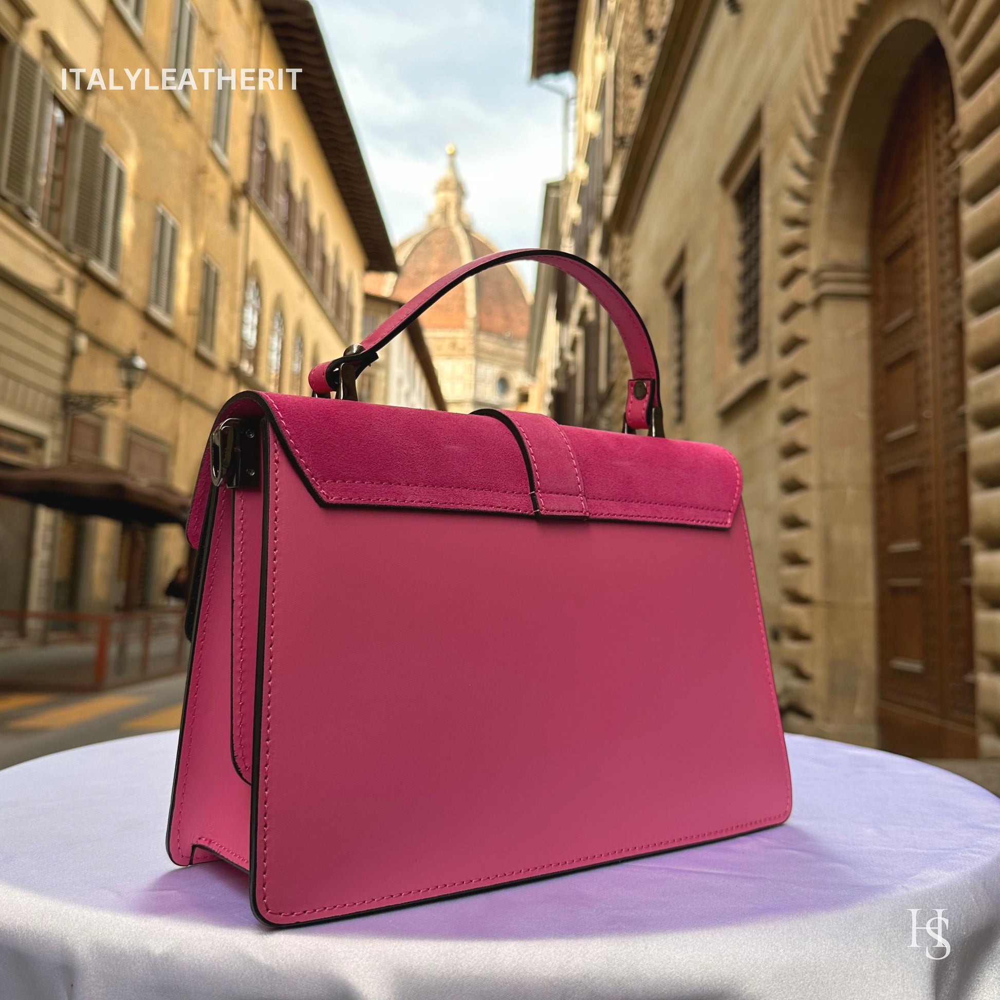 Italian Handmade Leather Bags For Women | Elegant Fuchsia Tote Bag From Florence | Made in Italy