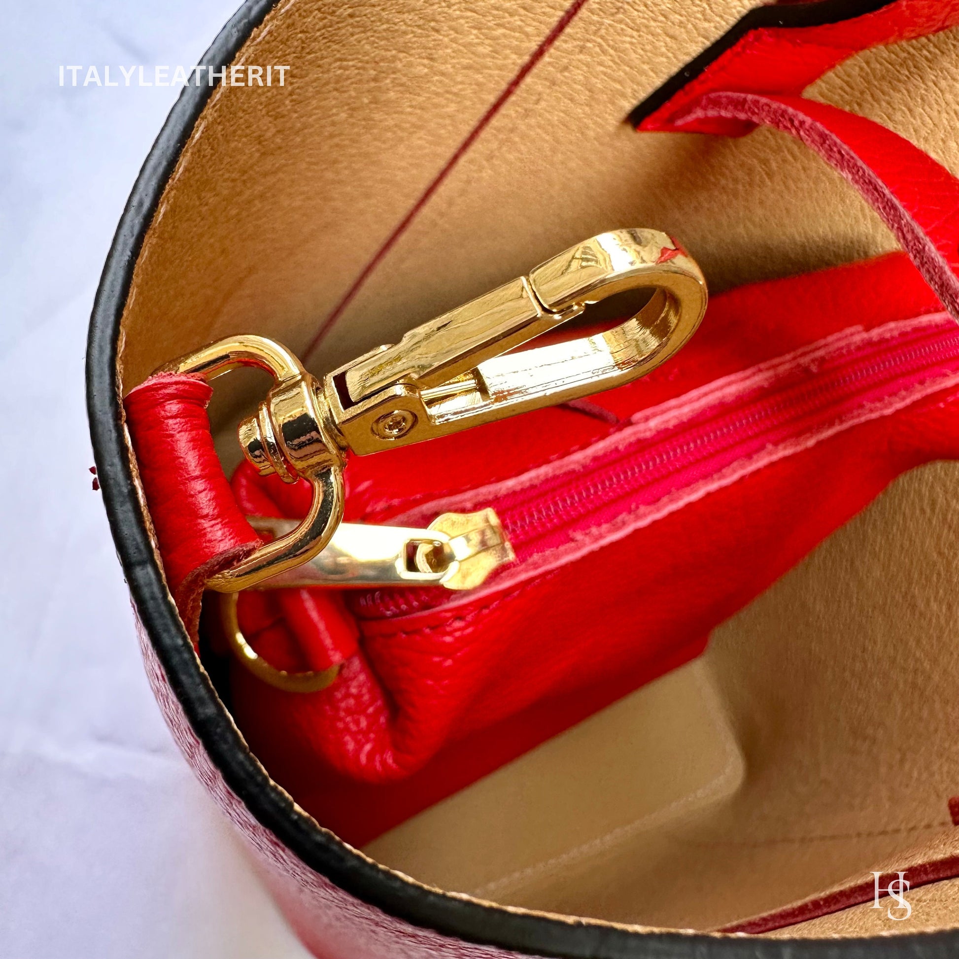 Italian Handmade Leather Bags For Women l l Elegant Leather Tote From Florence, Bucket bag, red leather tote, Made in Italy