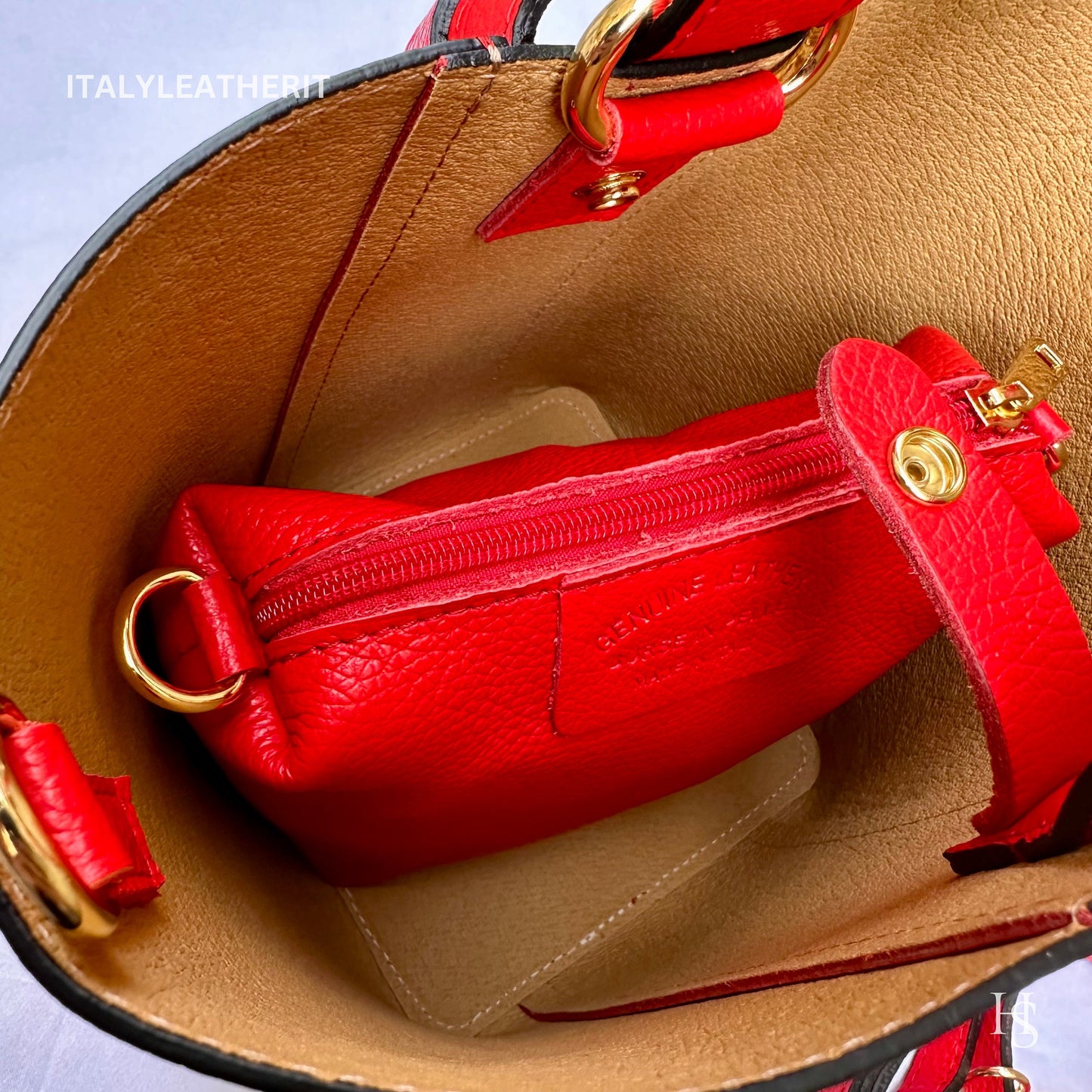 Italian Handmade Leather Bags For Women l l Elegant Leather Tote From Florence, Bucket bag, red leather tote, Made in Italy