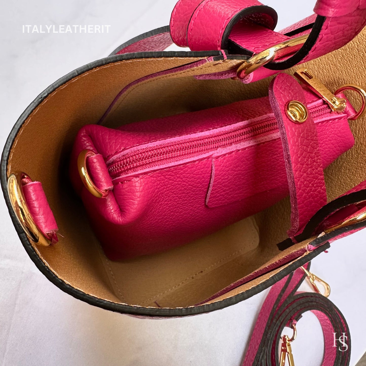 Italian Handmade Leather Bags For Women l l Elegant Leather Tote From Florence, Bucket bag, fuchsia tote, fashion bag