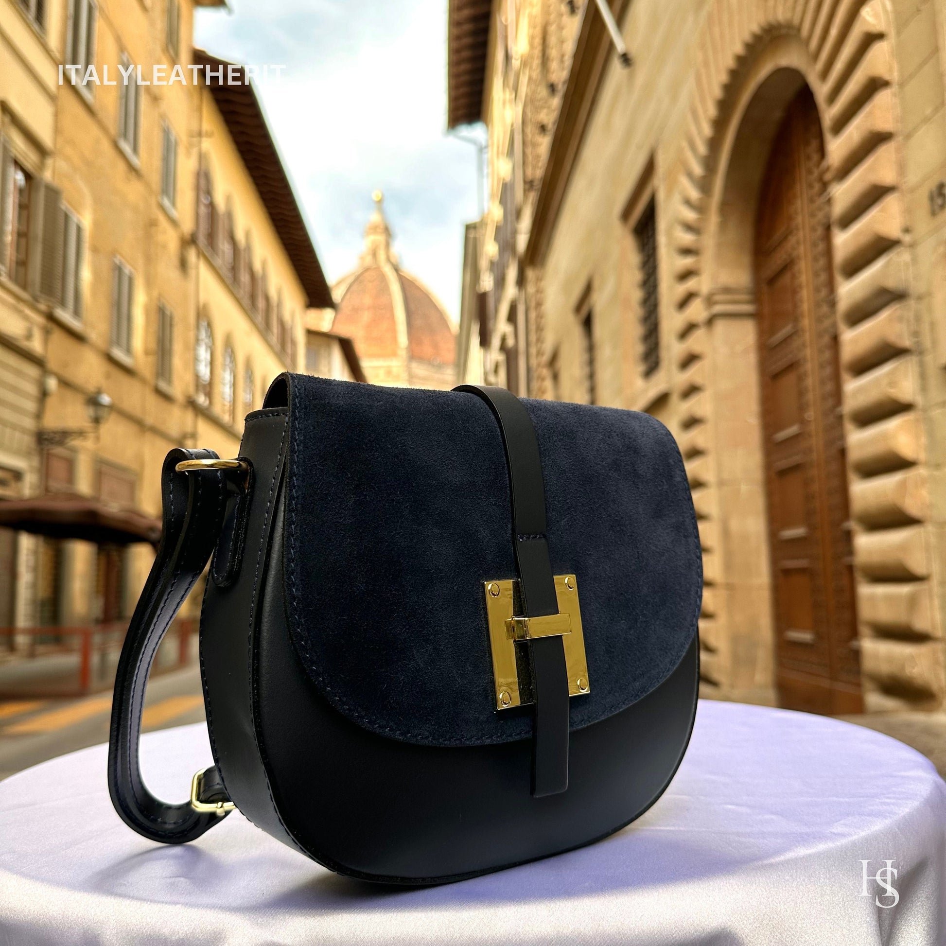 Italian Handmade Leather Bags for Women | Elegant Leather Tote from Florence | Navy Blue Leather Bag, Made in Italy