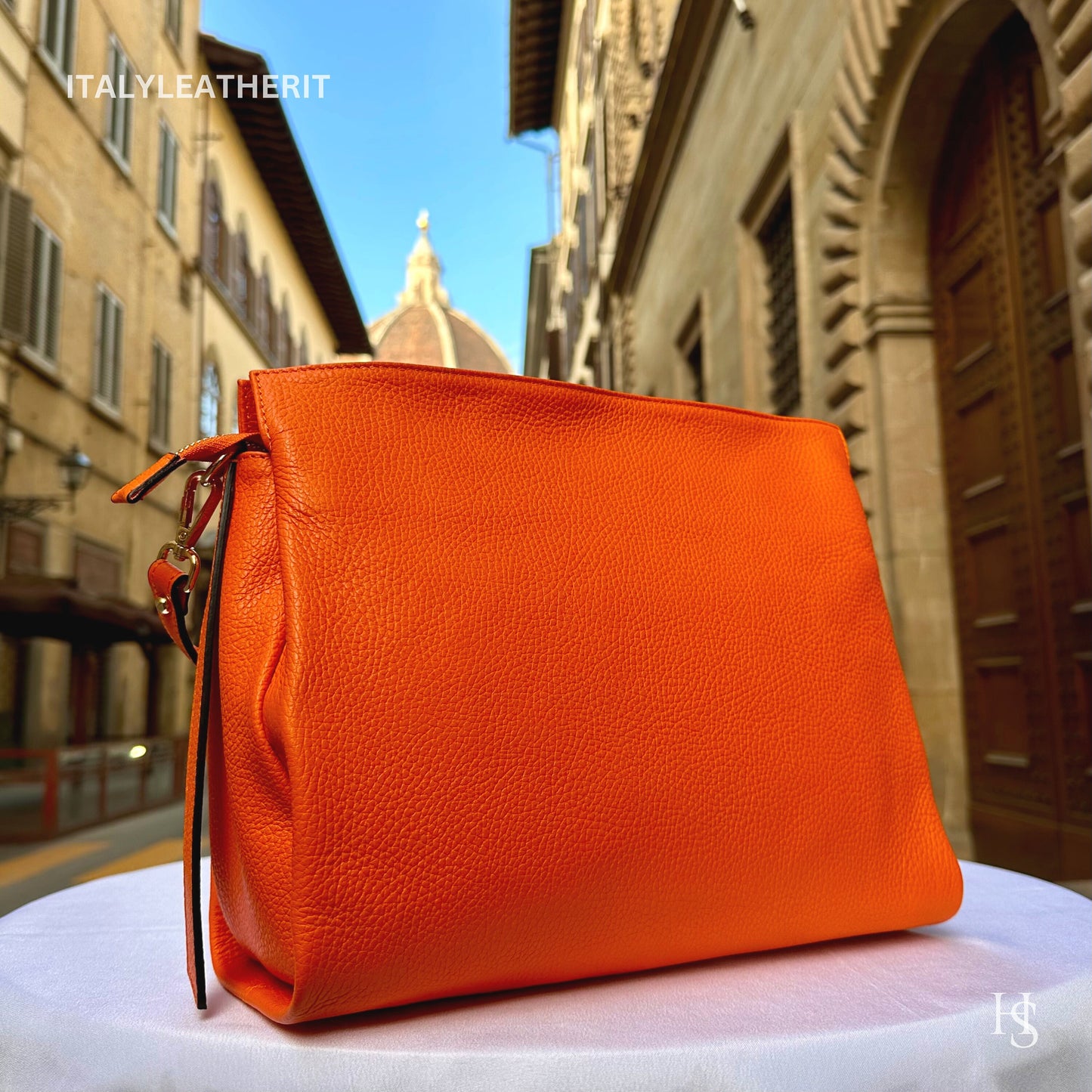 Italian Handmade Leather Bags For Women l l Elegant Leather Tote From Florence, Made in Italy, Orange Tote