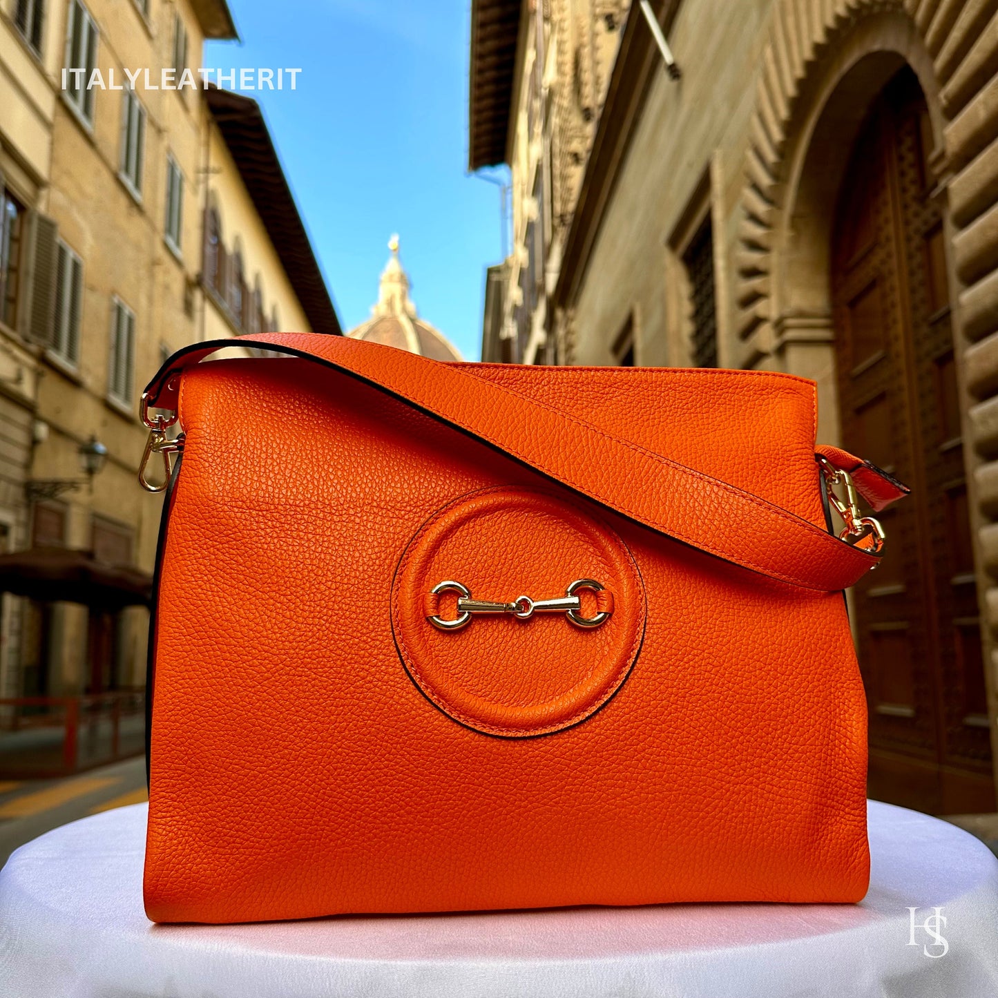 Italian Handmade Leather Bags For Women l l Elegant Leather Tote From Florence, Made in Italy, Orange Tote