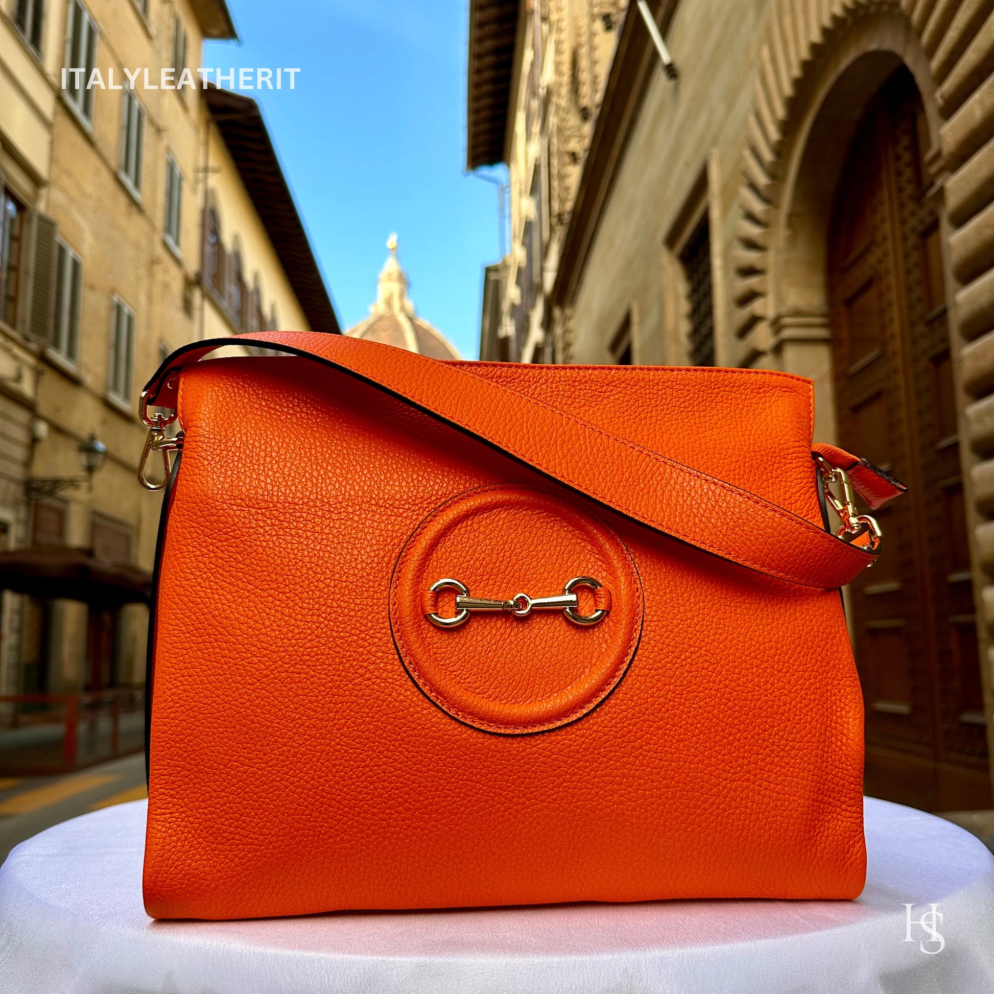 Italian Handmade Leather Bags For Women l l Elegant Leather Tote From Florence, Made in Italy, Orange Tote