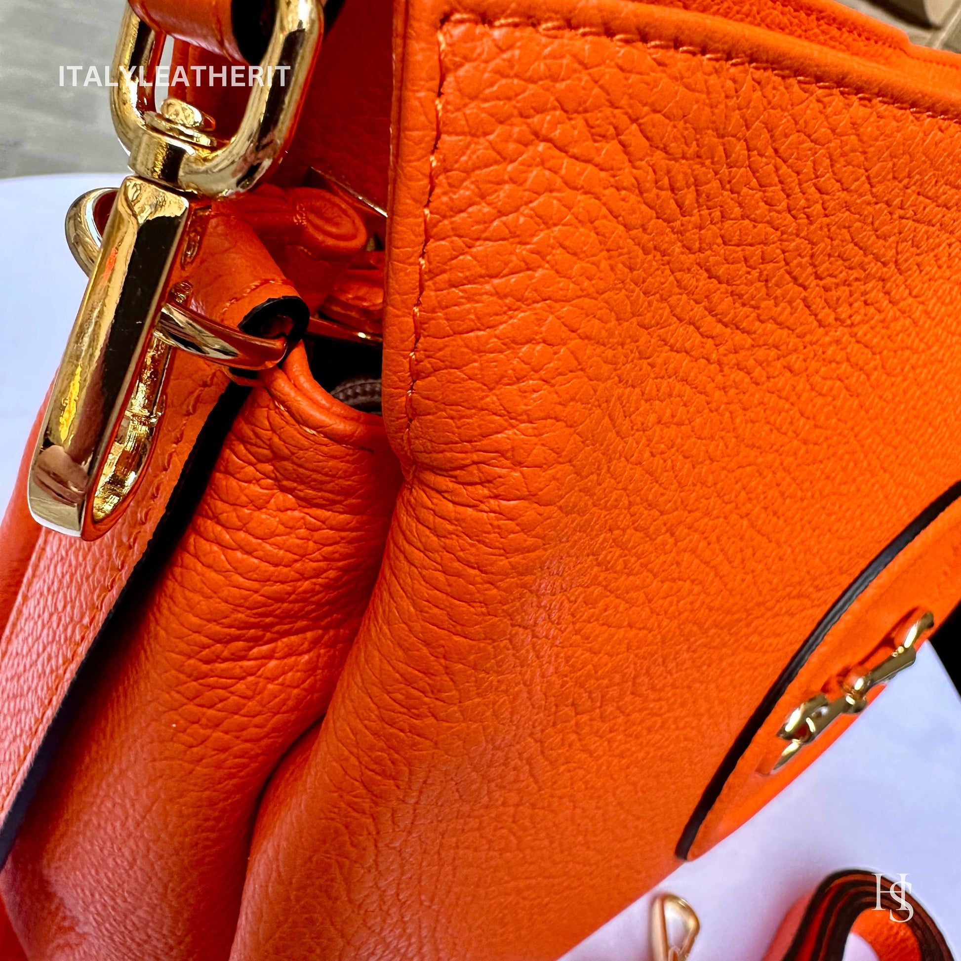 Italian Handmade Leather Bags For Women l l Elegant Leather Tote From Florence, Made in Italy, Orange Tote