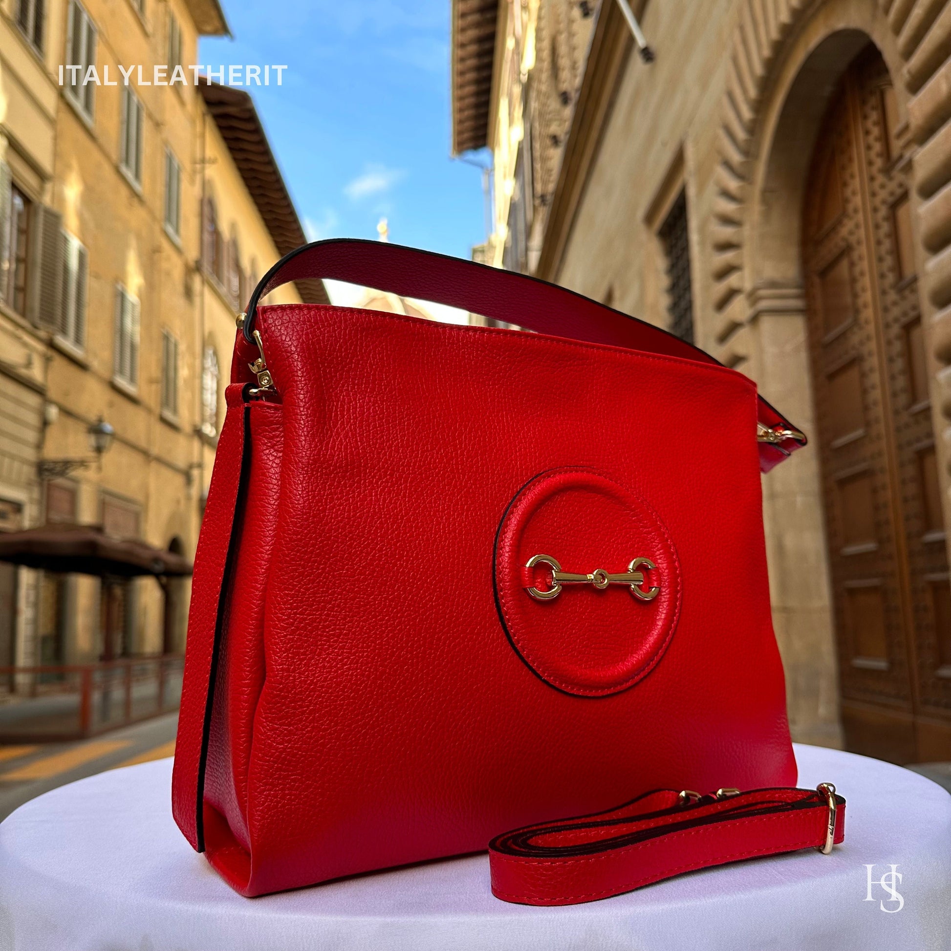 Italian Handmade Leather Bags For Women | Elegant Red Leather Tote From Florence | Made in Italy