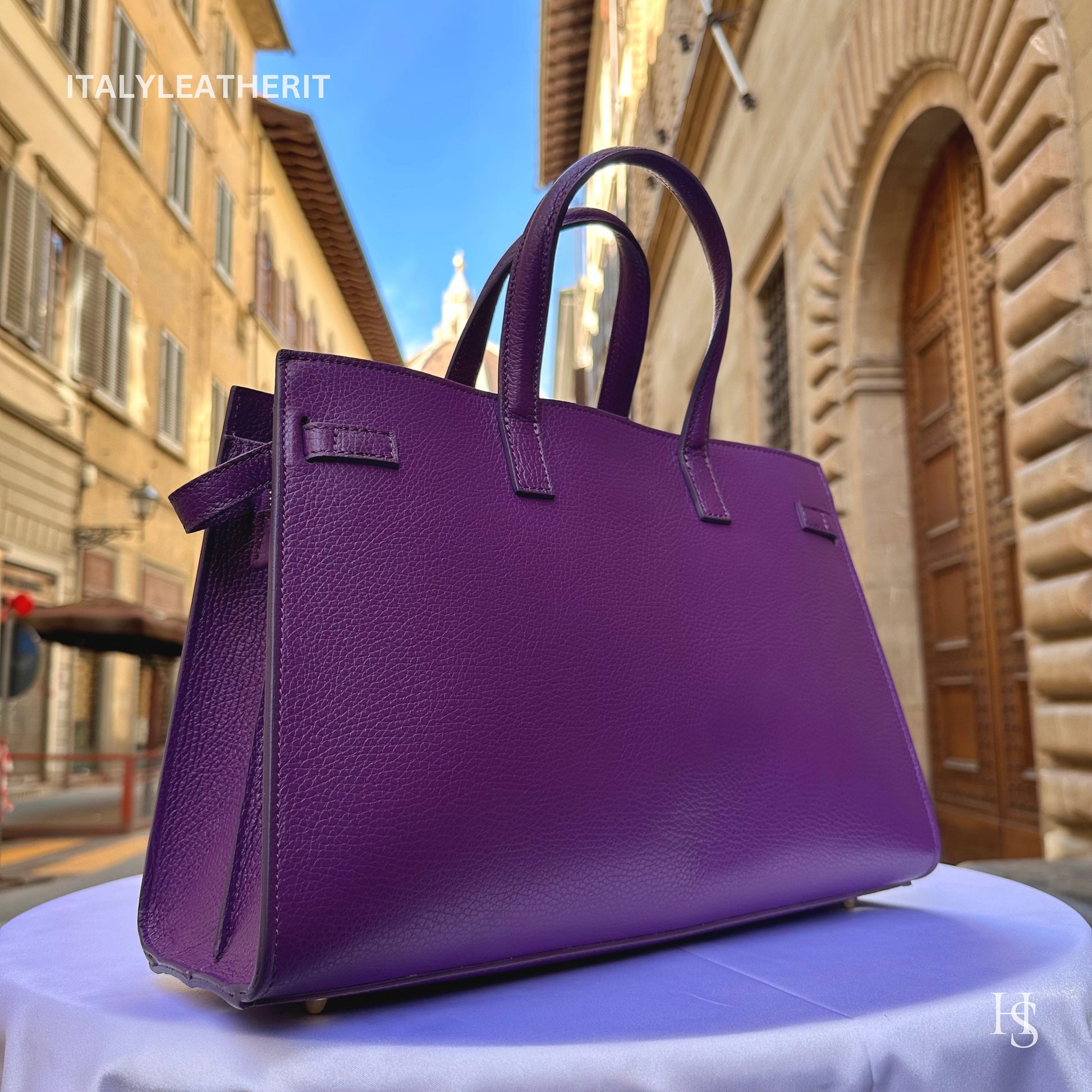 Italian Handmade Leather Bags for Women | Elegant Tote & Purse from Florence, Purple Leather bag
