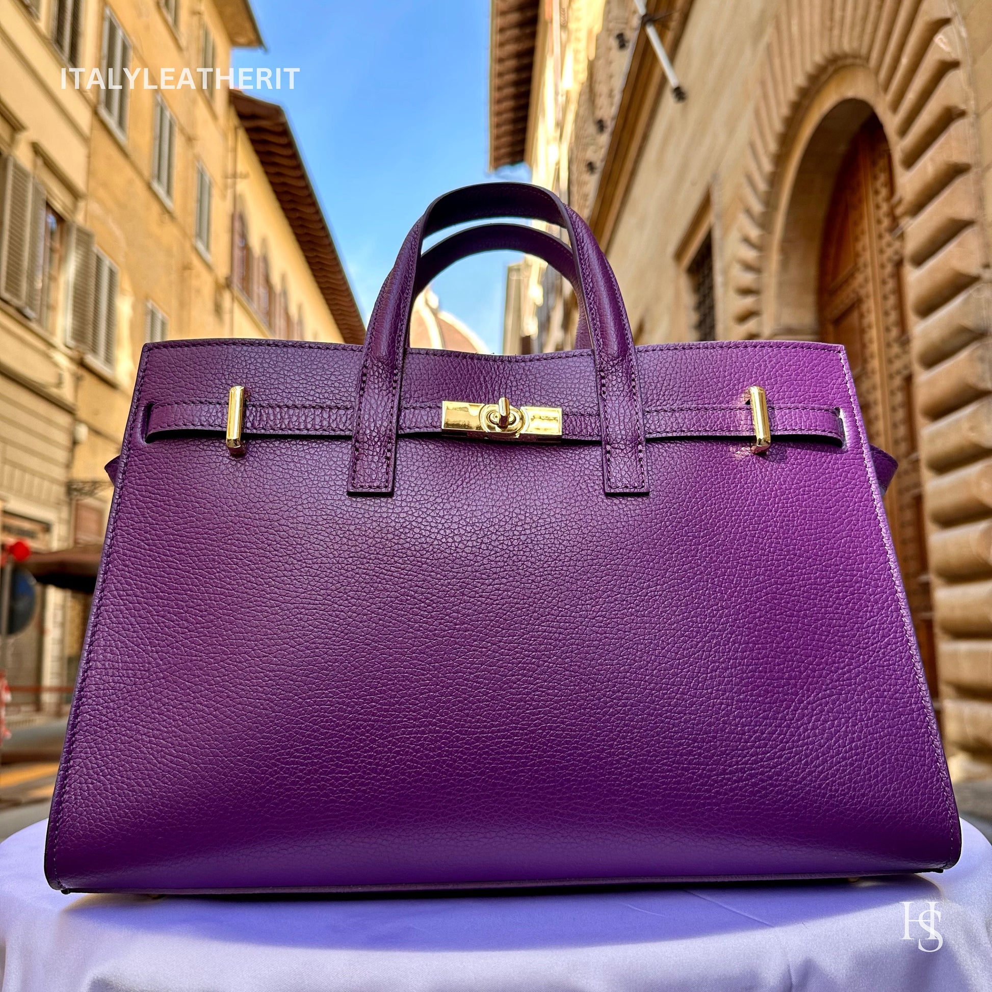Italian Handmade Leather Bags for Women | Elegant Tote & Purse from Florence, Purple Leather bag