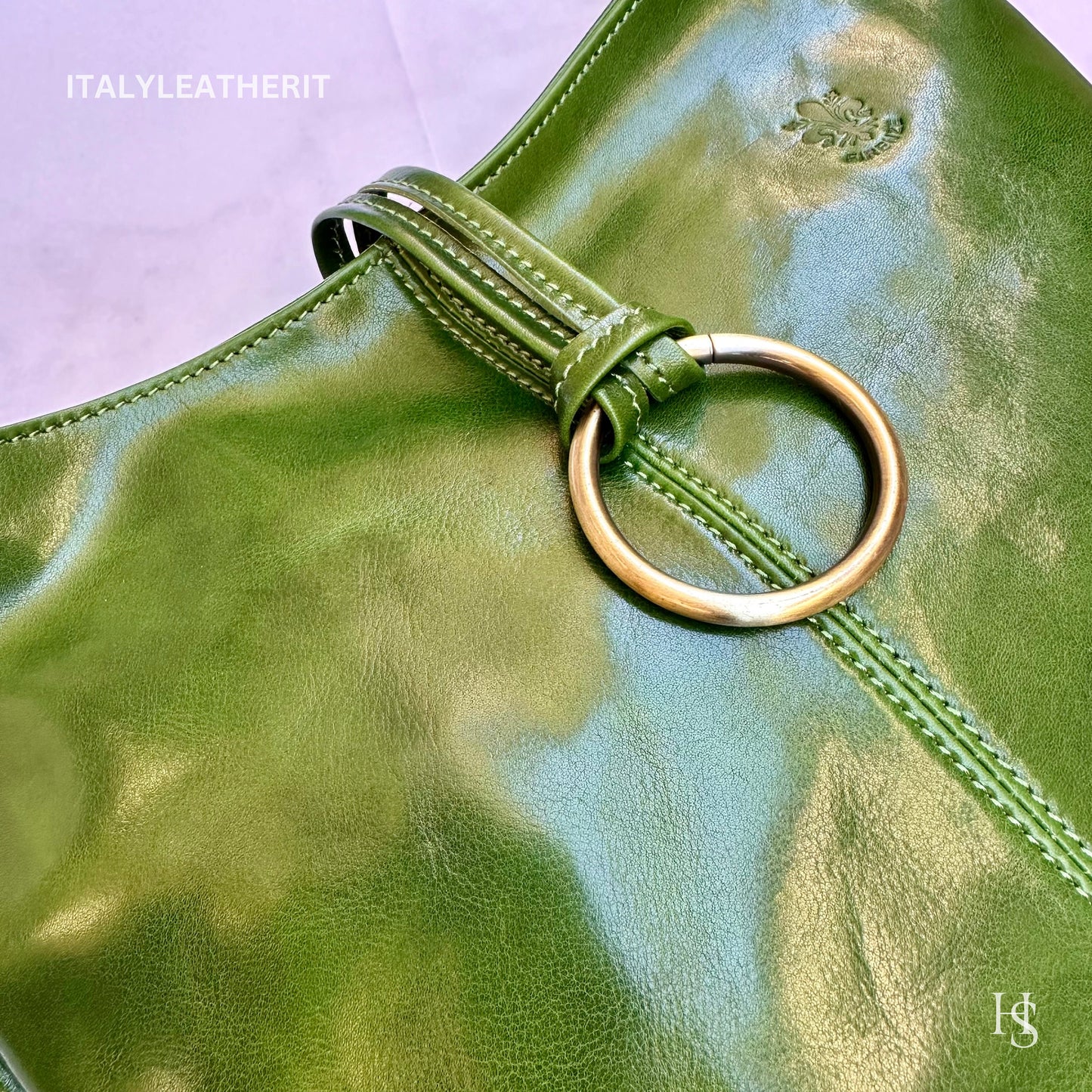 Italian Handmade Leather Bags For Women l l Elegant Leather Tote From Florence, Made in Italy, green shoulder bag