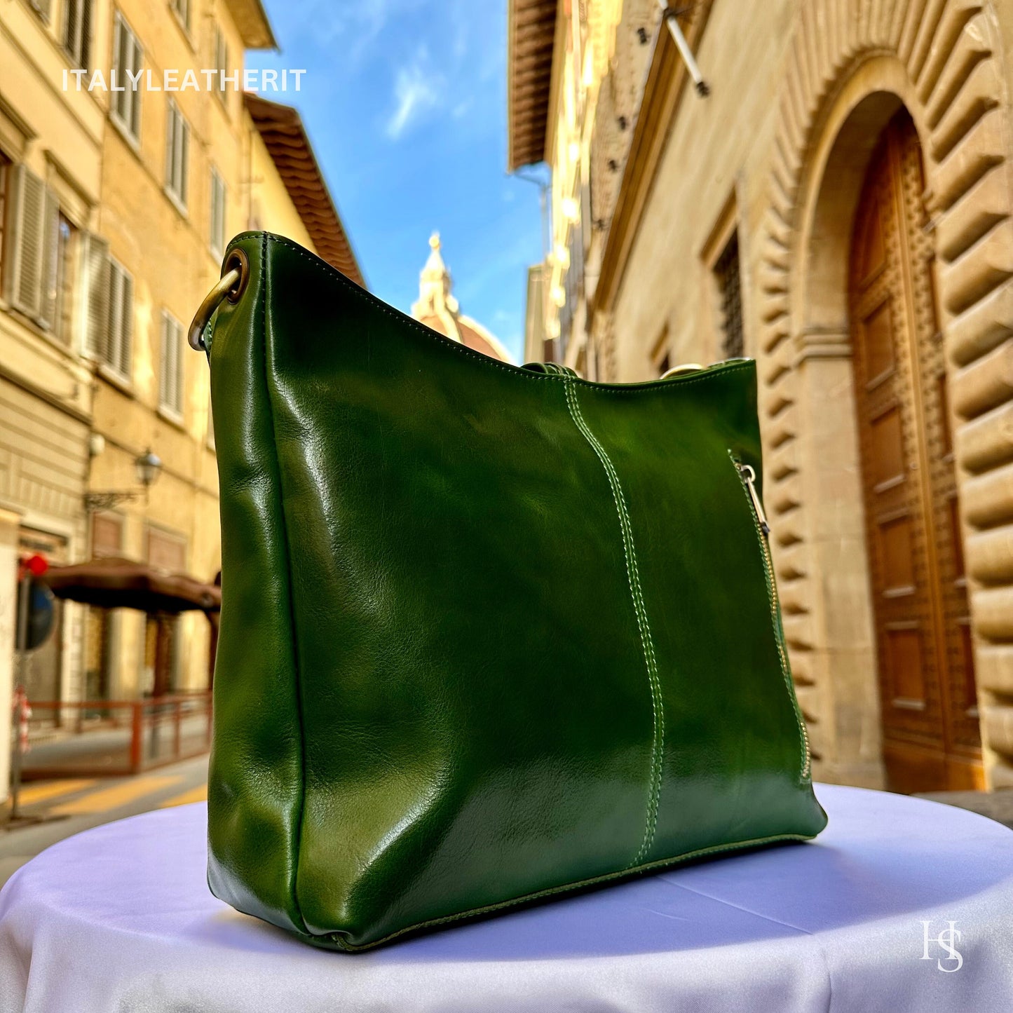 Italian Handmade Leather Bags For Women l l Elegant Leather Tote From Florence, Made in Italy, green shoulder bag