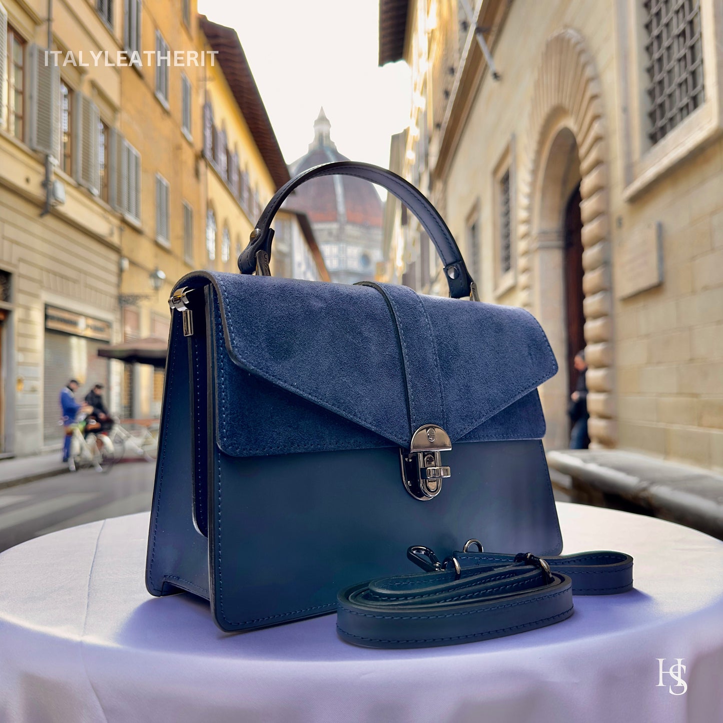 Italian Handmade Leather Bags For Women | Stylish Elegant Navy Blue Leather Tote From Florence