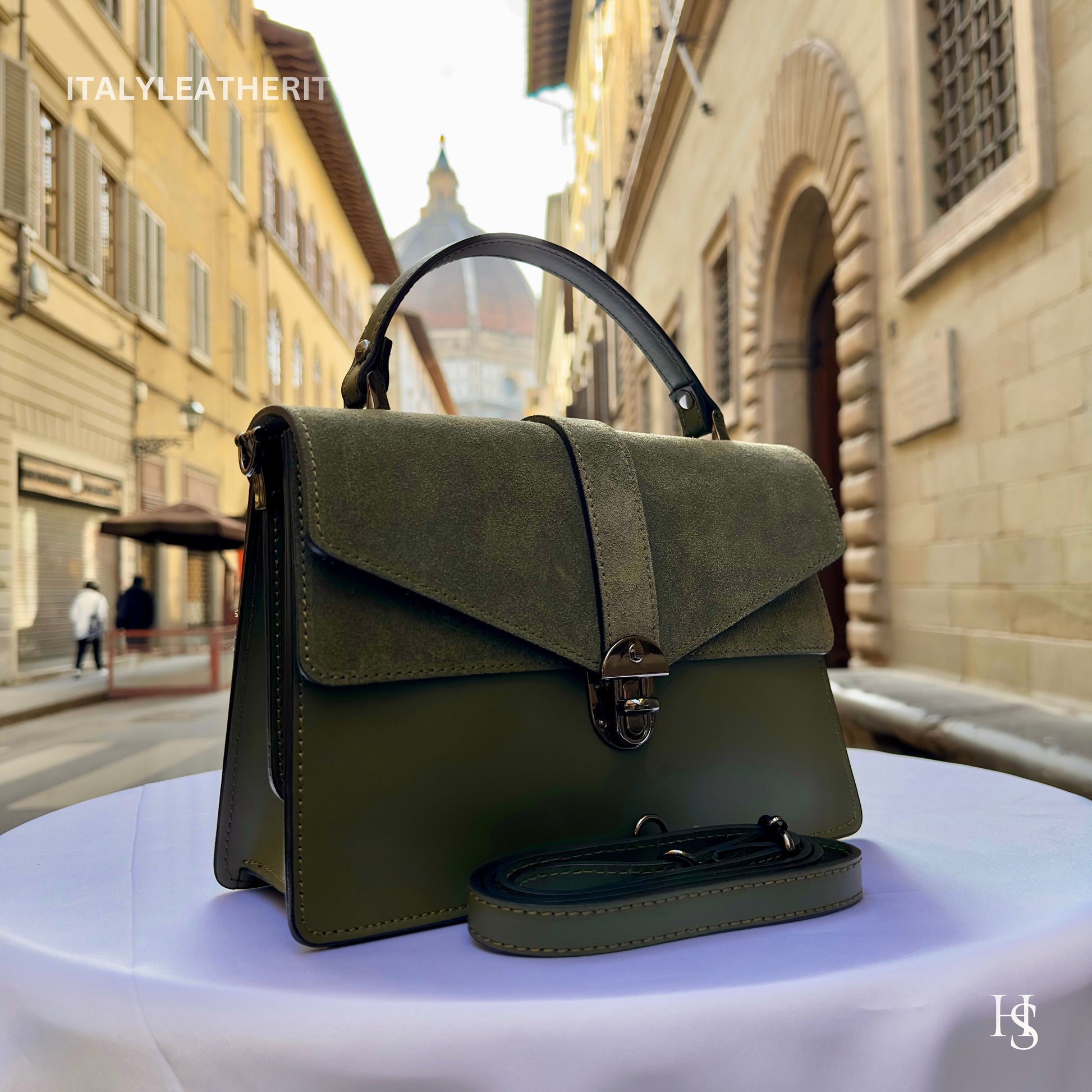 Italian Handmade Leather Bags For Women | Elegant Green Leather Purse From Florence | Special Edition