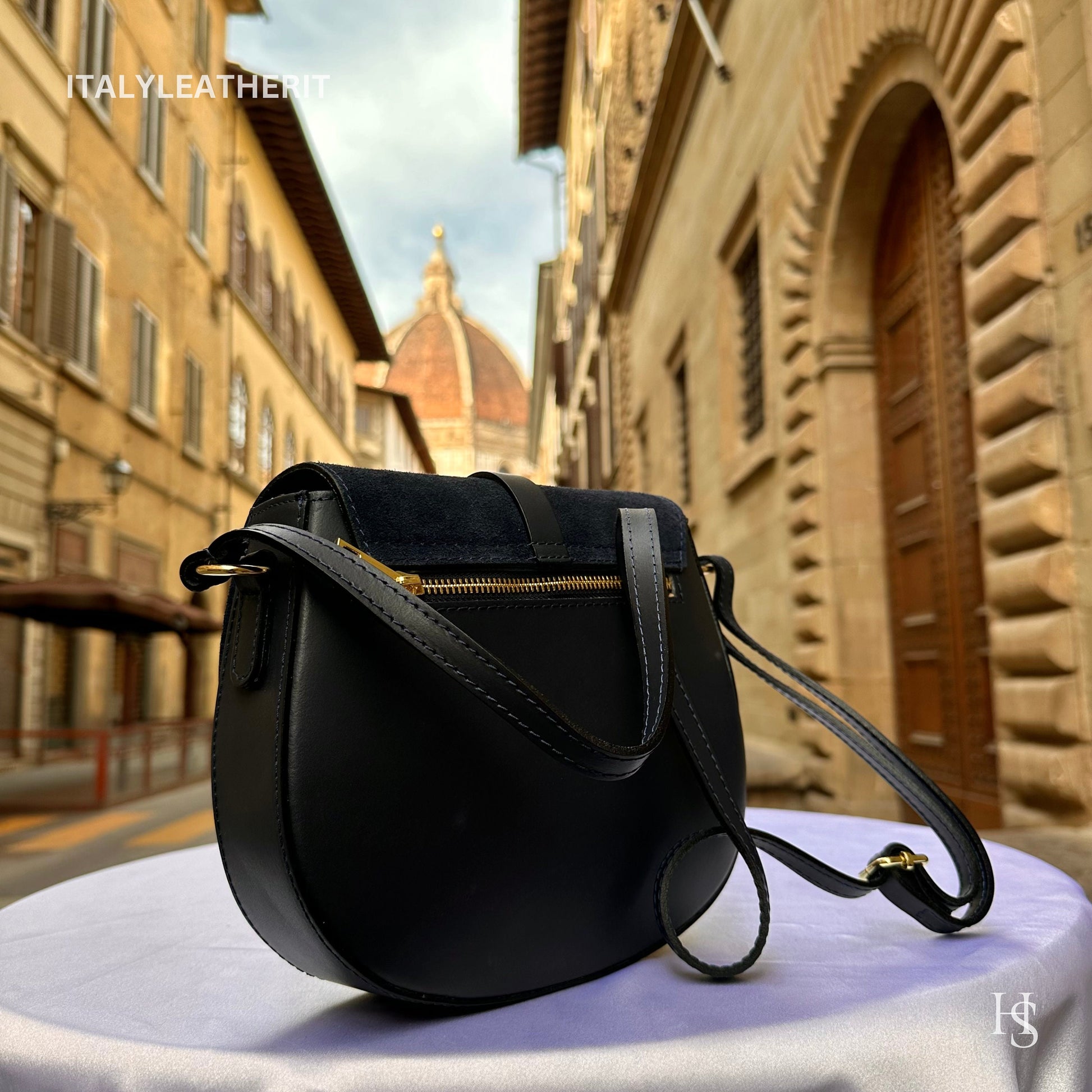Italian Handmade Leather Bags for Women | Elegant Leather Tote from Florence | Navy Blue Leather Bag, Made in Italy
