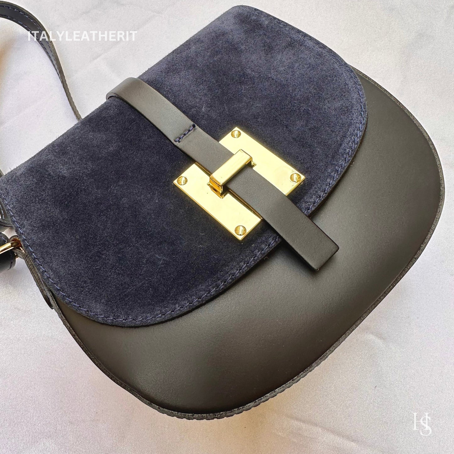 Italian Handmade Leather Bags for Women | Elegant Leather Tote from Florence | Navy Blue Leather Bag, Made in Italy