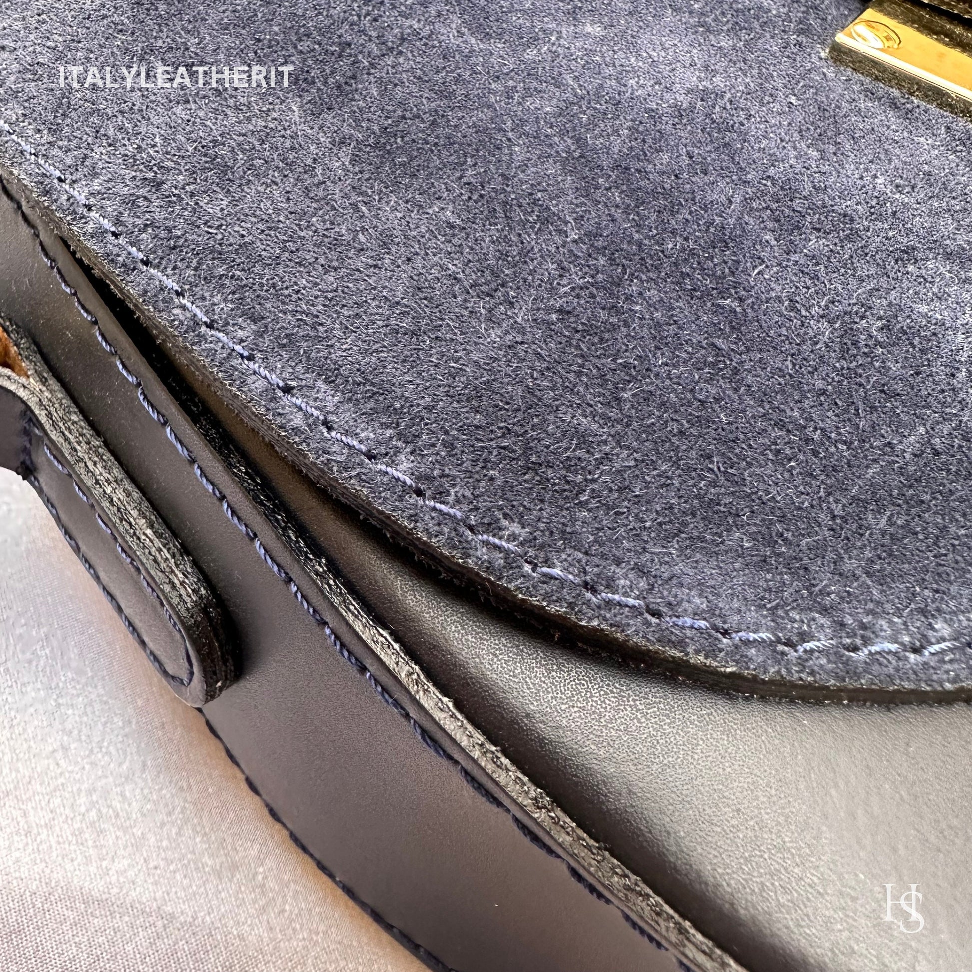 Italian Handmade Leather Bags for Women | Elegant Leather Tote from Florence | Navy Blue Leather Bag, Made in Italy