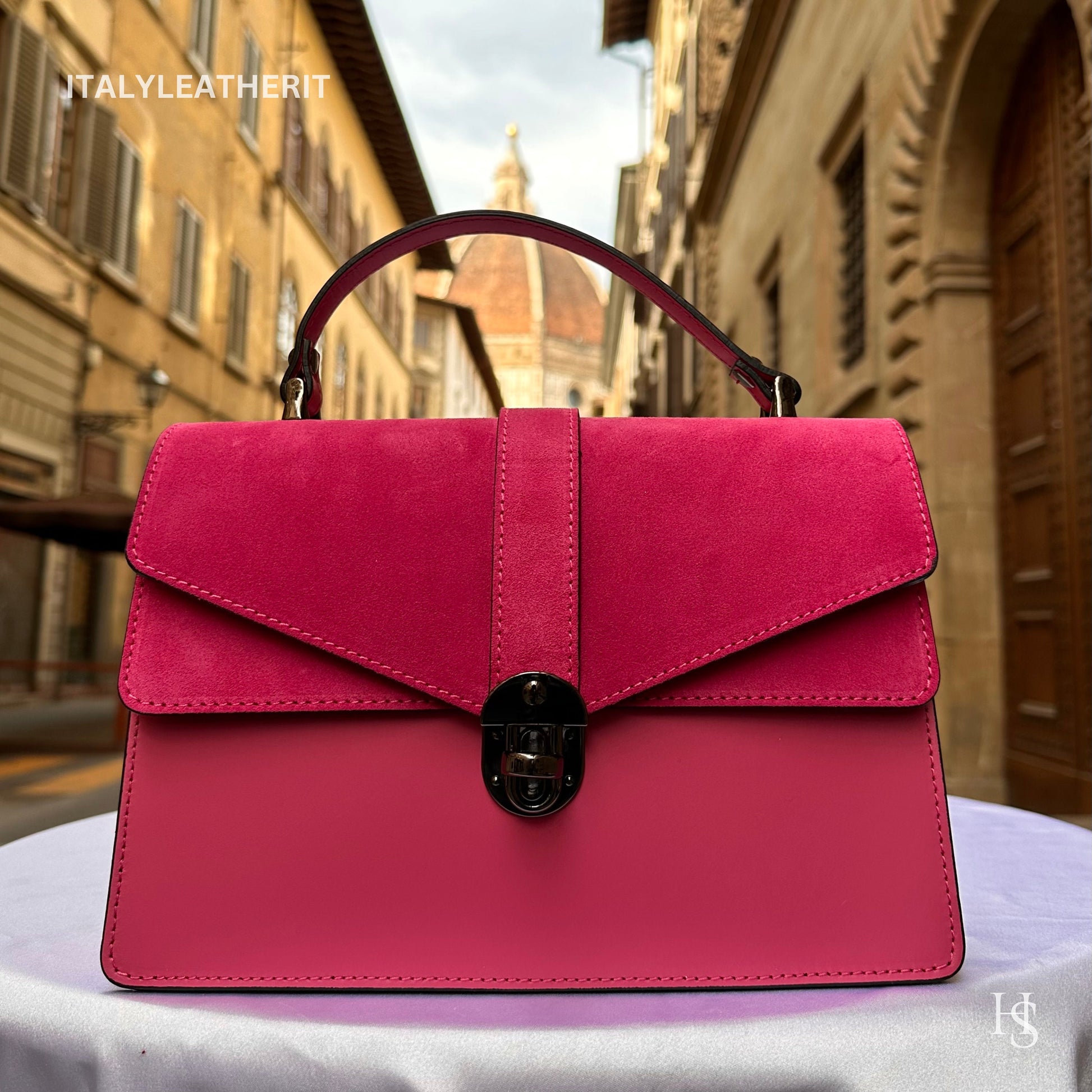 Italian Handmade Leather Bags For Women | Elegant Fuchsia Tote Bag From Florence | Made in Italy