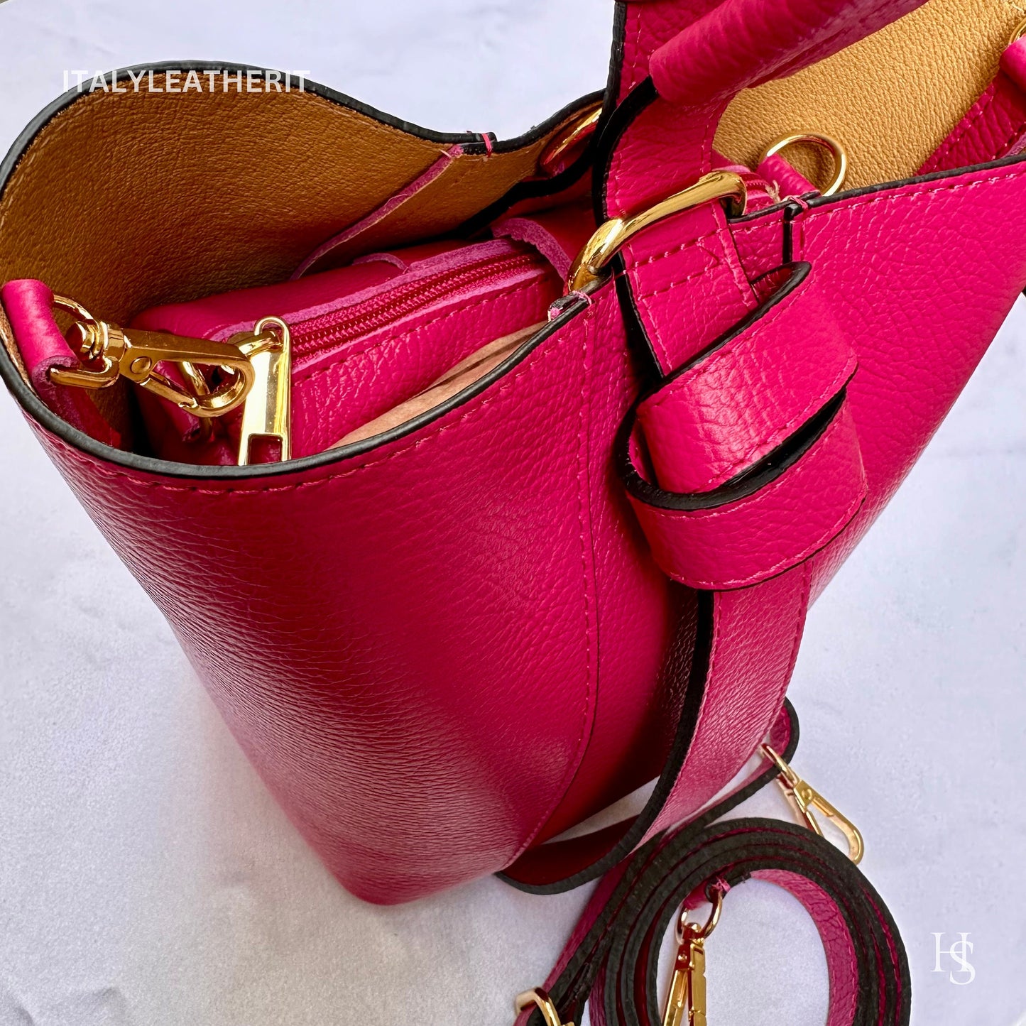 Italian Handmade Leather Bags For Women l l Elegant Leather Tote From Florence, Bucket bag, fuchsia tote, fashion bag
