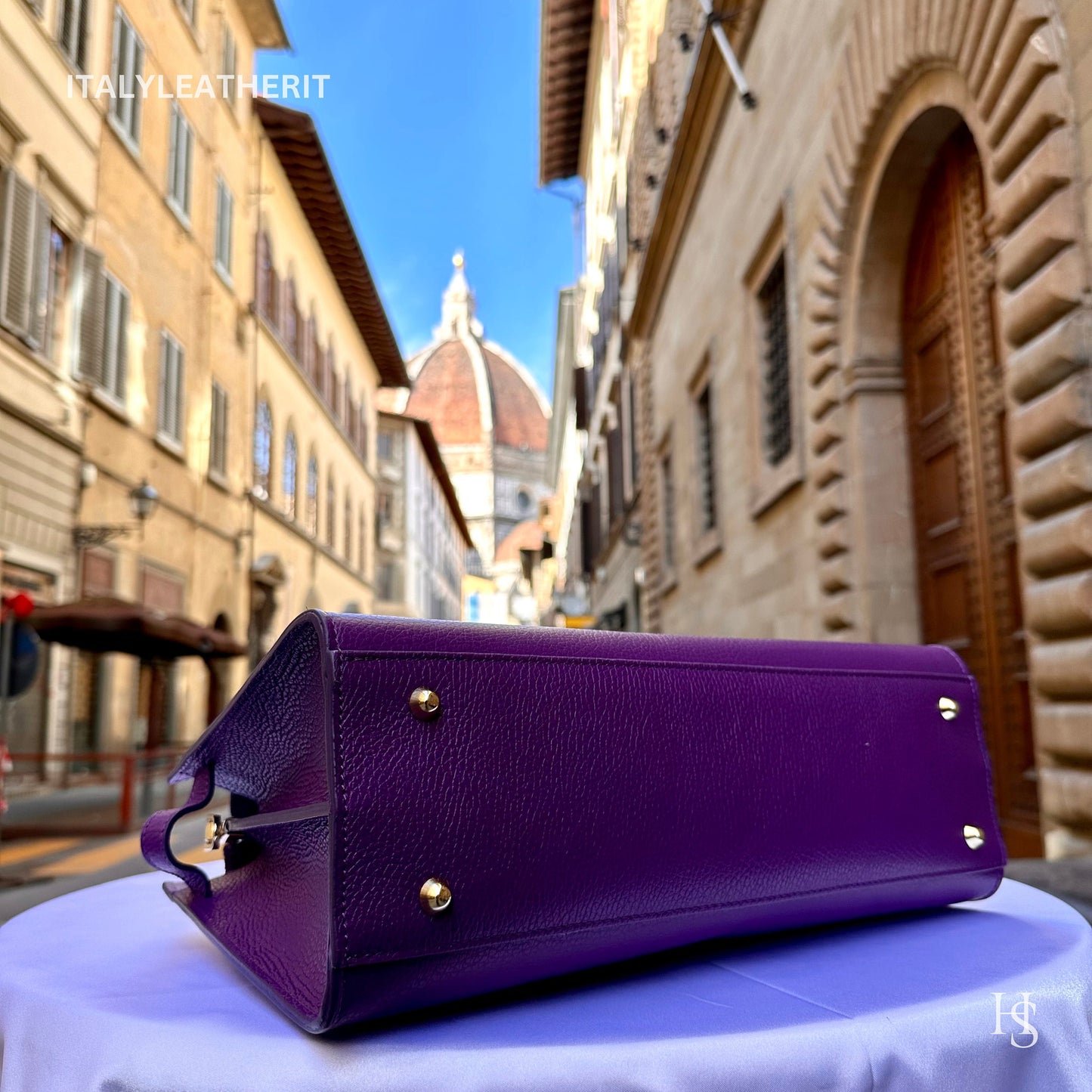 Italian Handmade Leather Bags for Women | Elegant Tote & Purse from Florence, Purple Leather bag